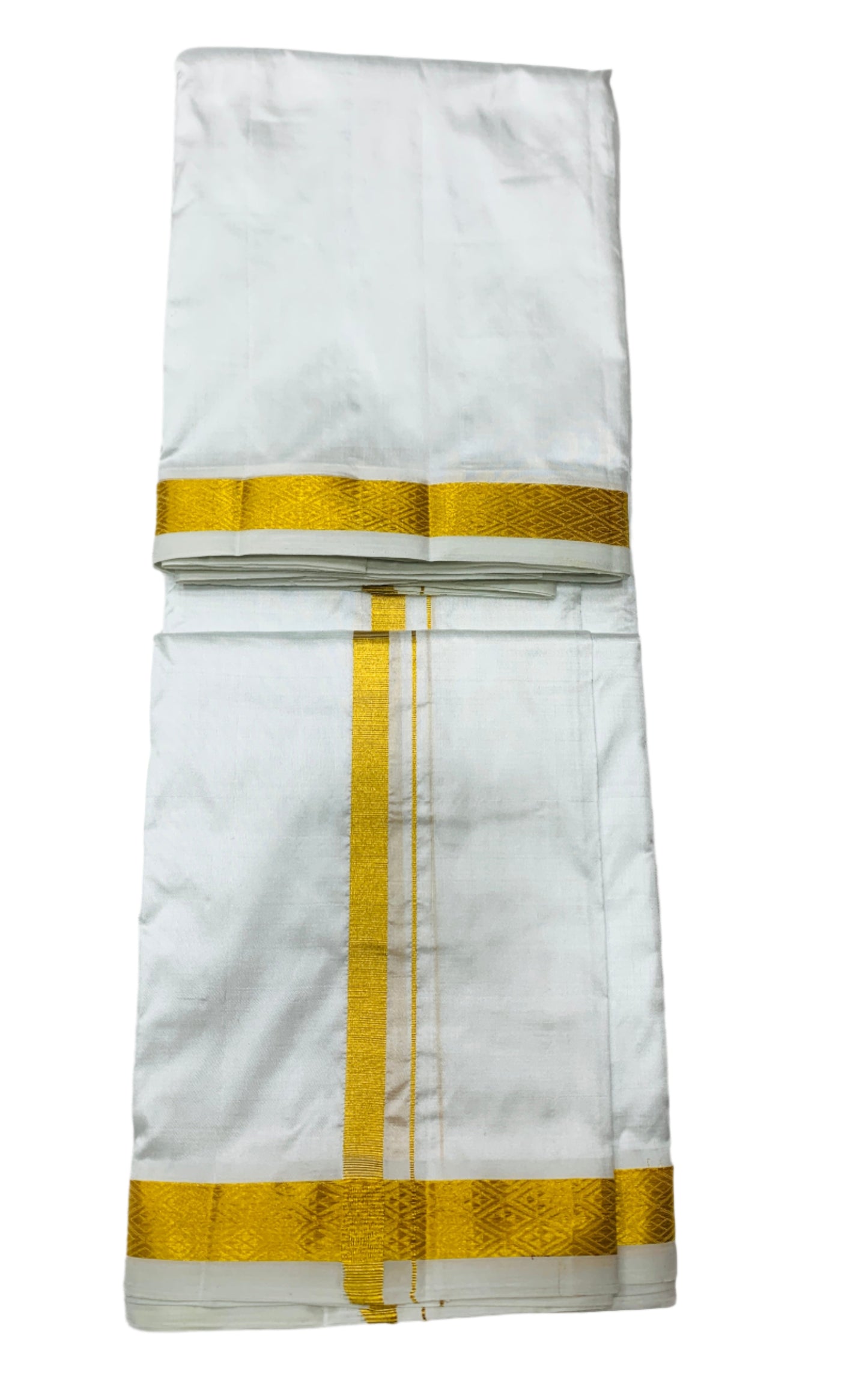 9X5 Pure Silk Dhoti White Colour with Medium Border
