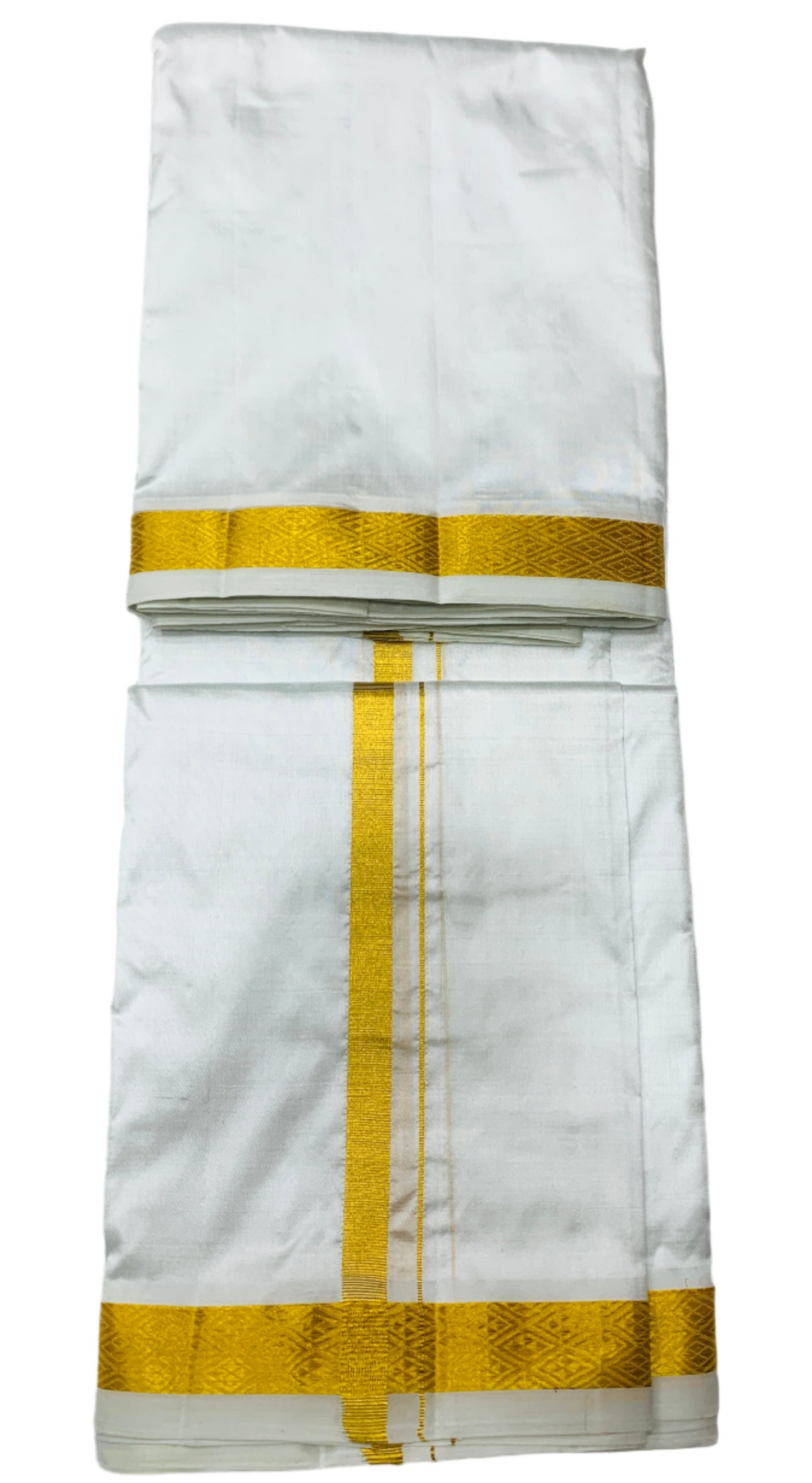 9X5 Pure Silk Dhoti White Colour with Medium Border