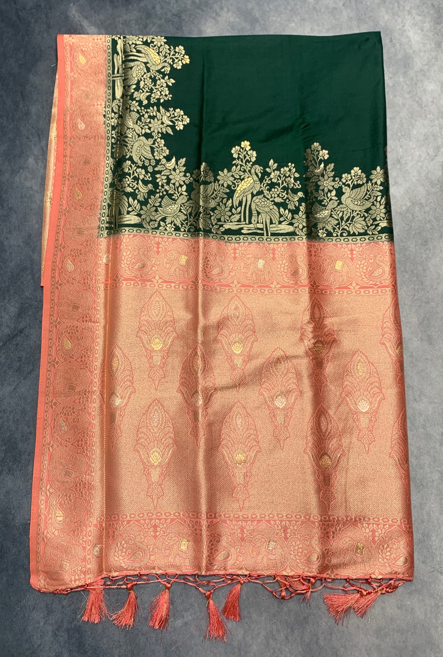 Soft Silk Casual Saree Green Colour with Peach Colour Border