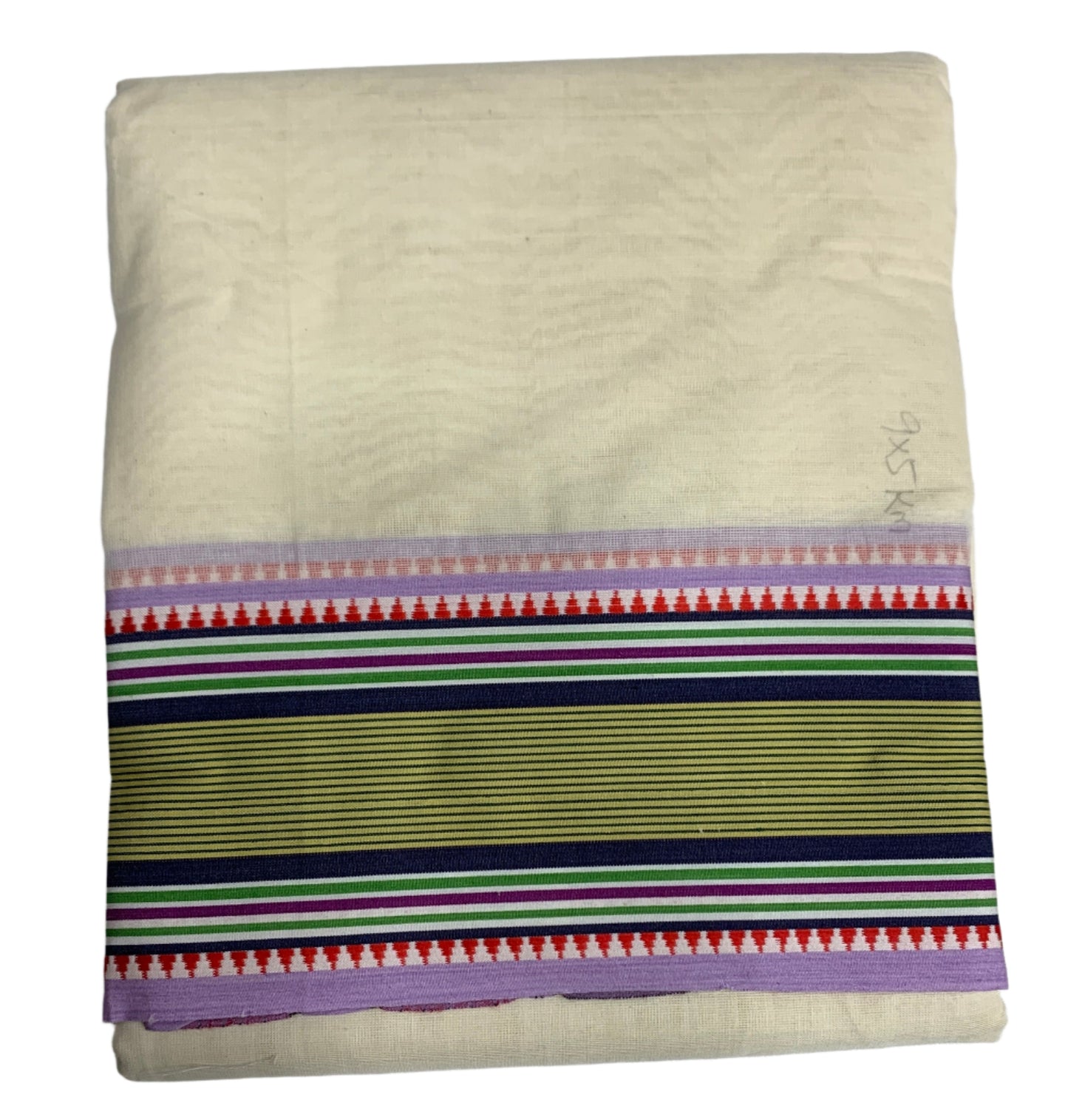 9X5 Cotton Unbleached Dhoti with Angavastram with Multi Colour Border
