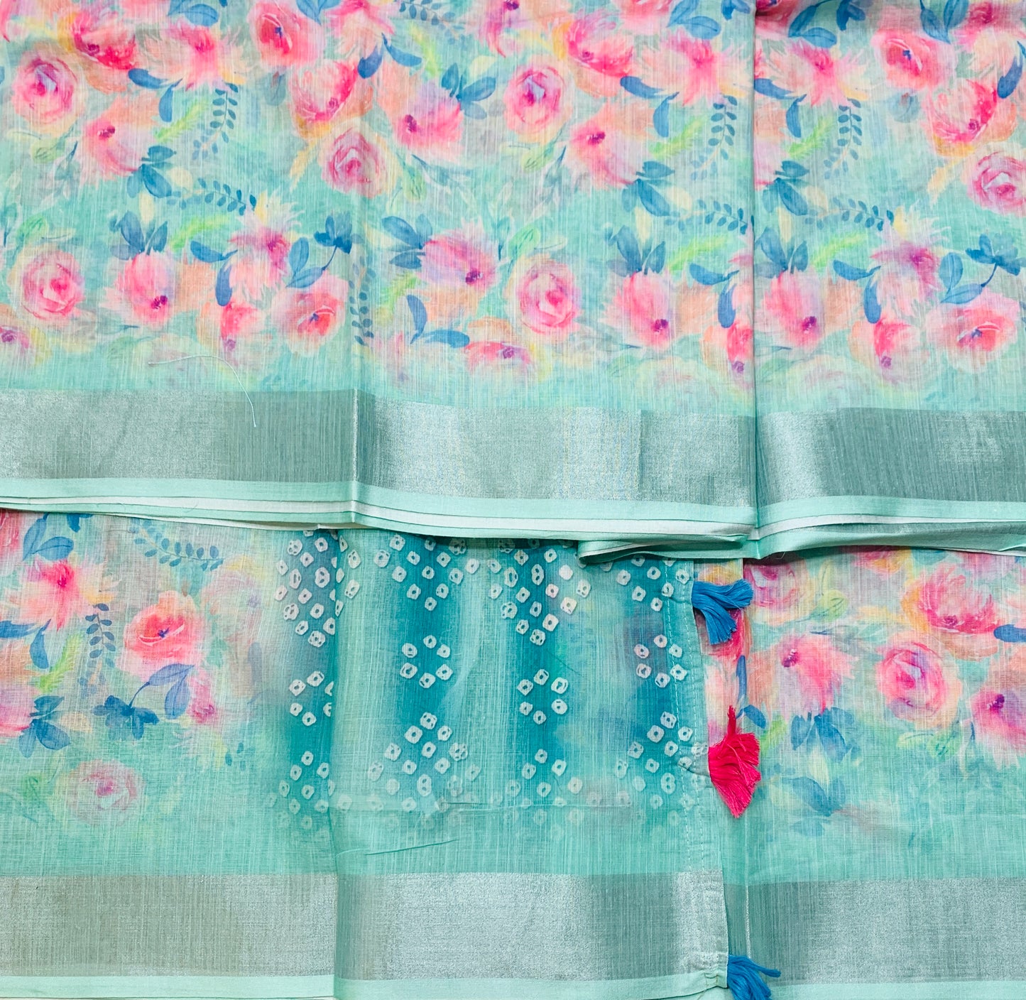 Jute Cotton Saree Mint Green Shade with Thread Border