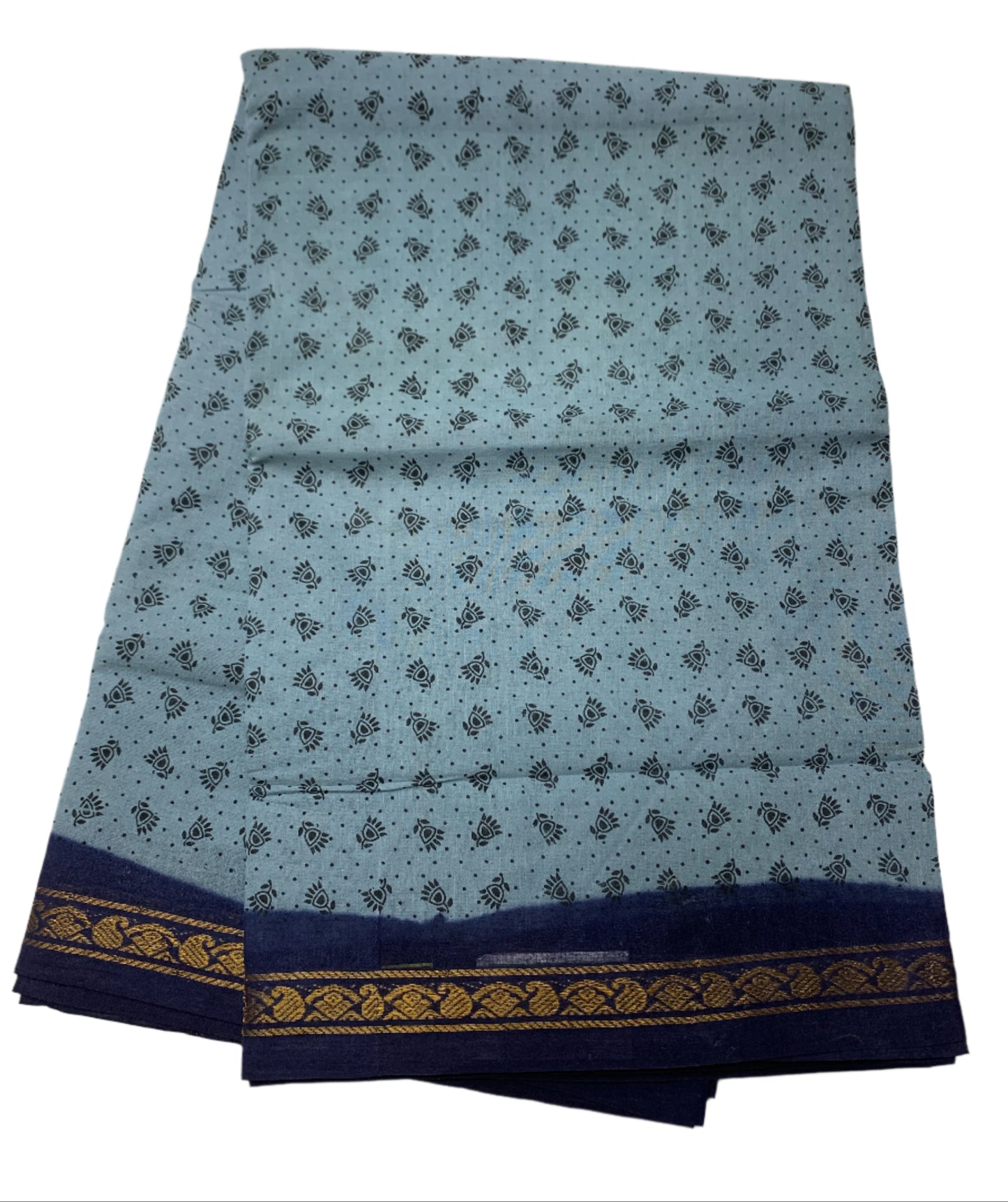 9 yards Cotton Saree Gray Colour with Navy Blue Border