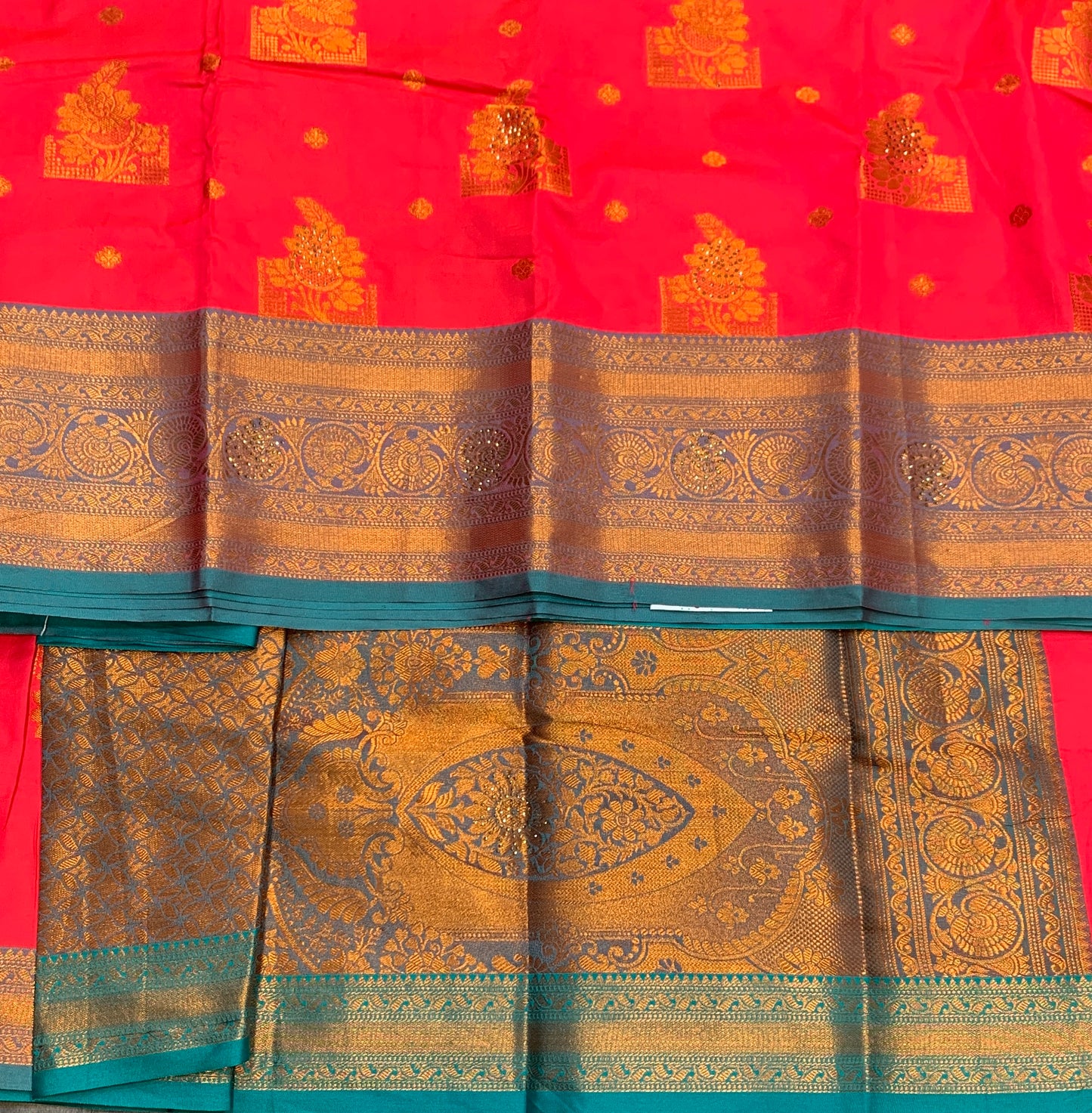 Soft Silk Casual Saree Peach Pink Colour with Rama Green and Golden Colour Border
