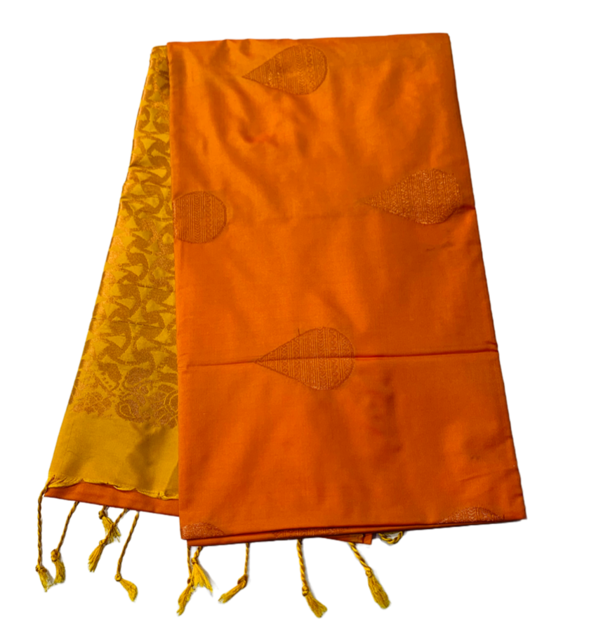 Soft Vegan Silk Saree Mango Yellow Colour with Border less.