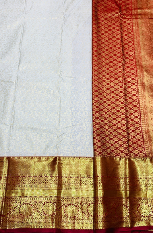 Vegan Silk Saree Ivory Colour with Red Border