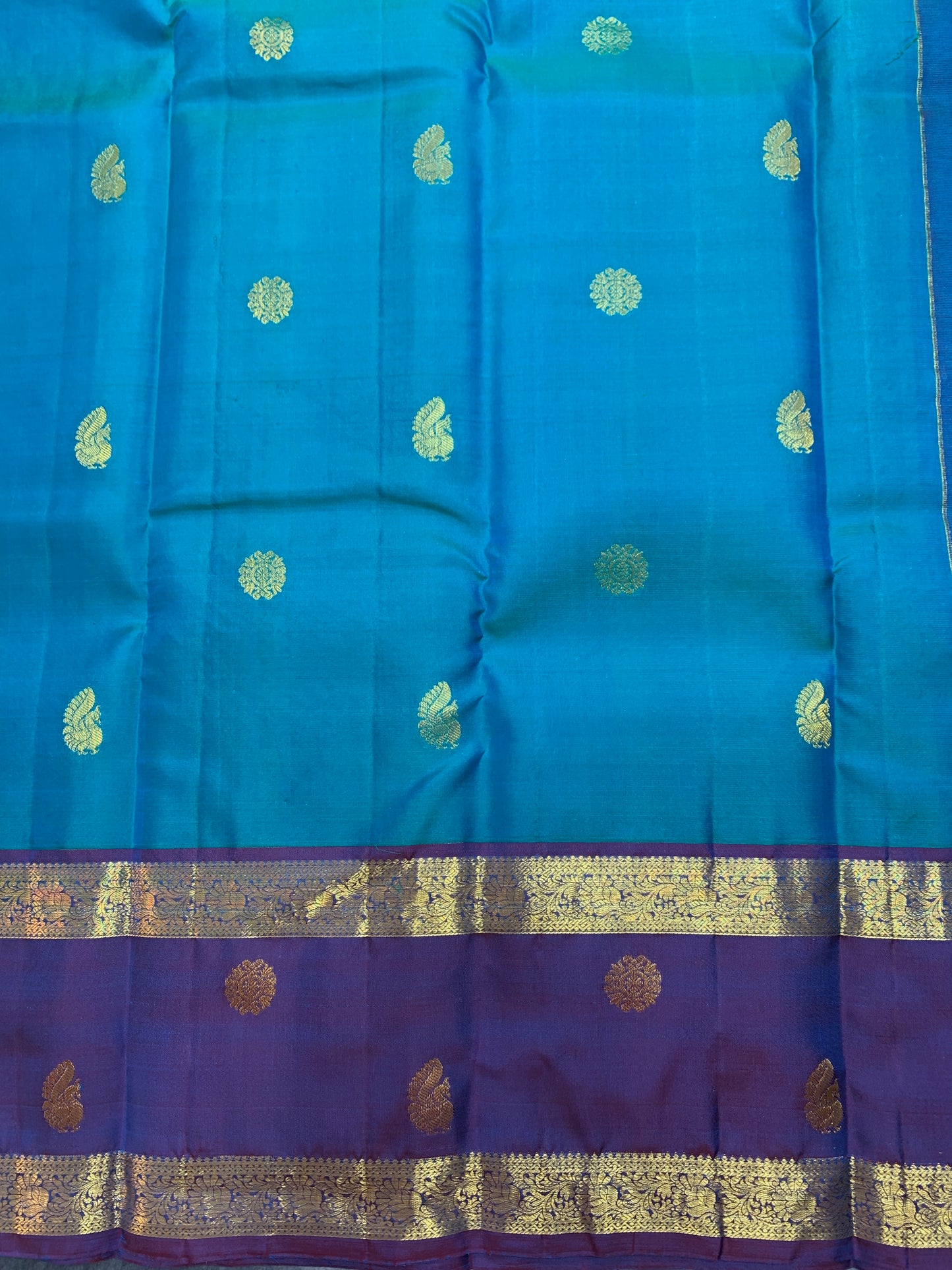 Pure Kanchipuram Silk Saree Peacock Green Colour with Rettai Pettu Border