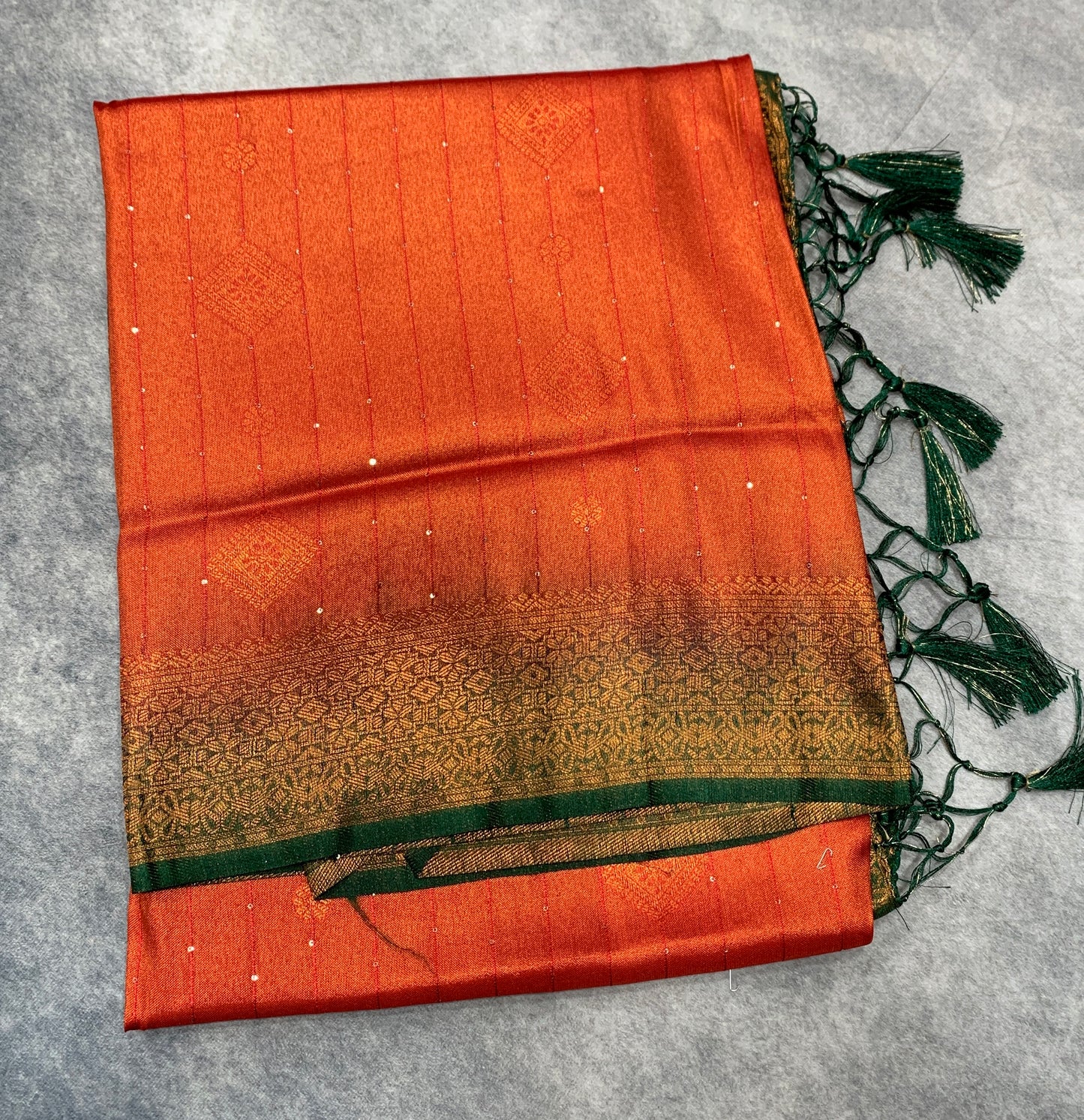 Soft Silk Saree Red Colour and Stone Work with Green Colour Pallu