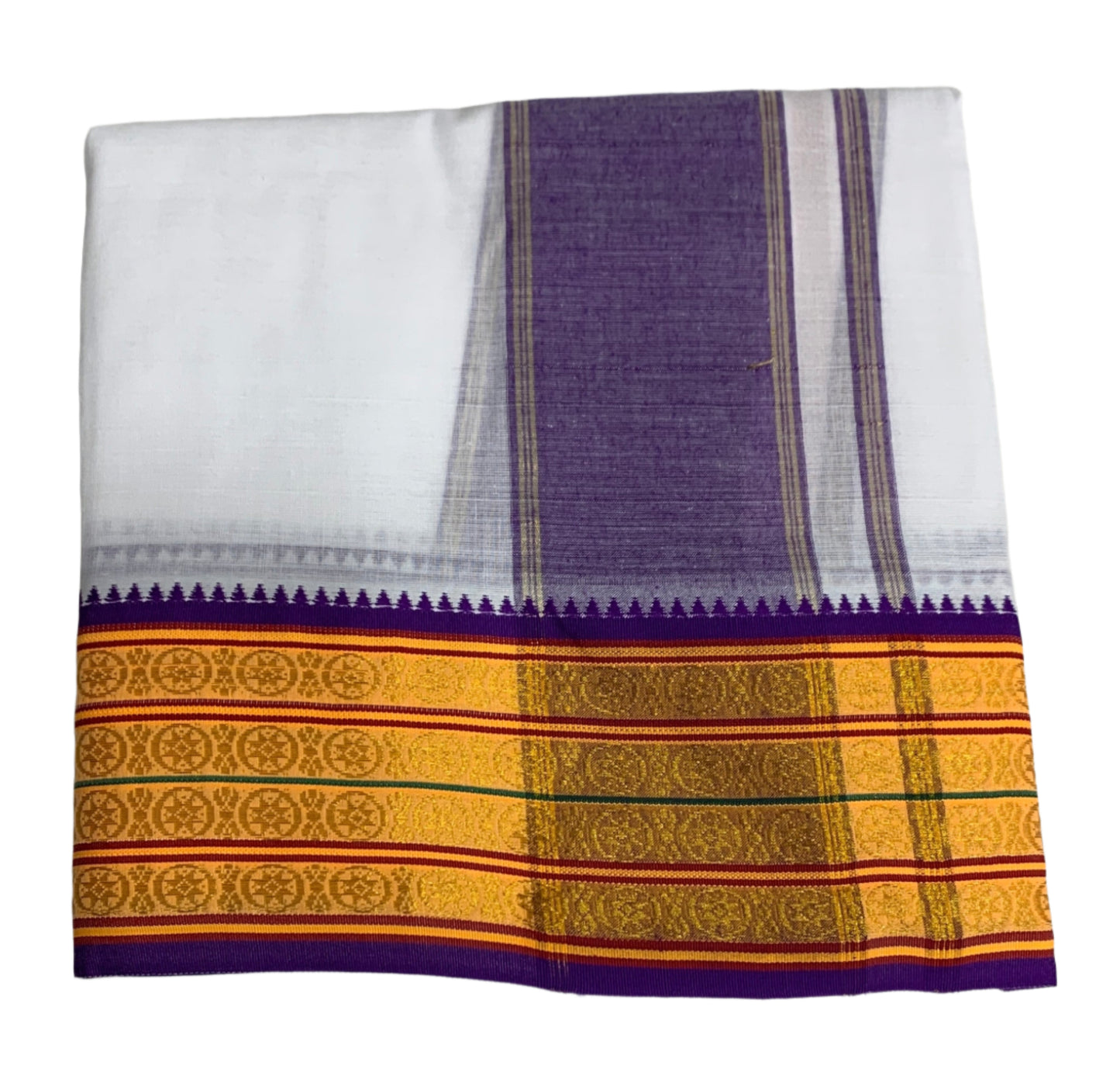 9X5 Cotton Dhoti White Yellow Border with Angavastram