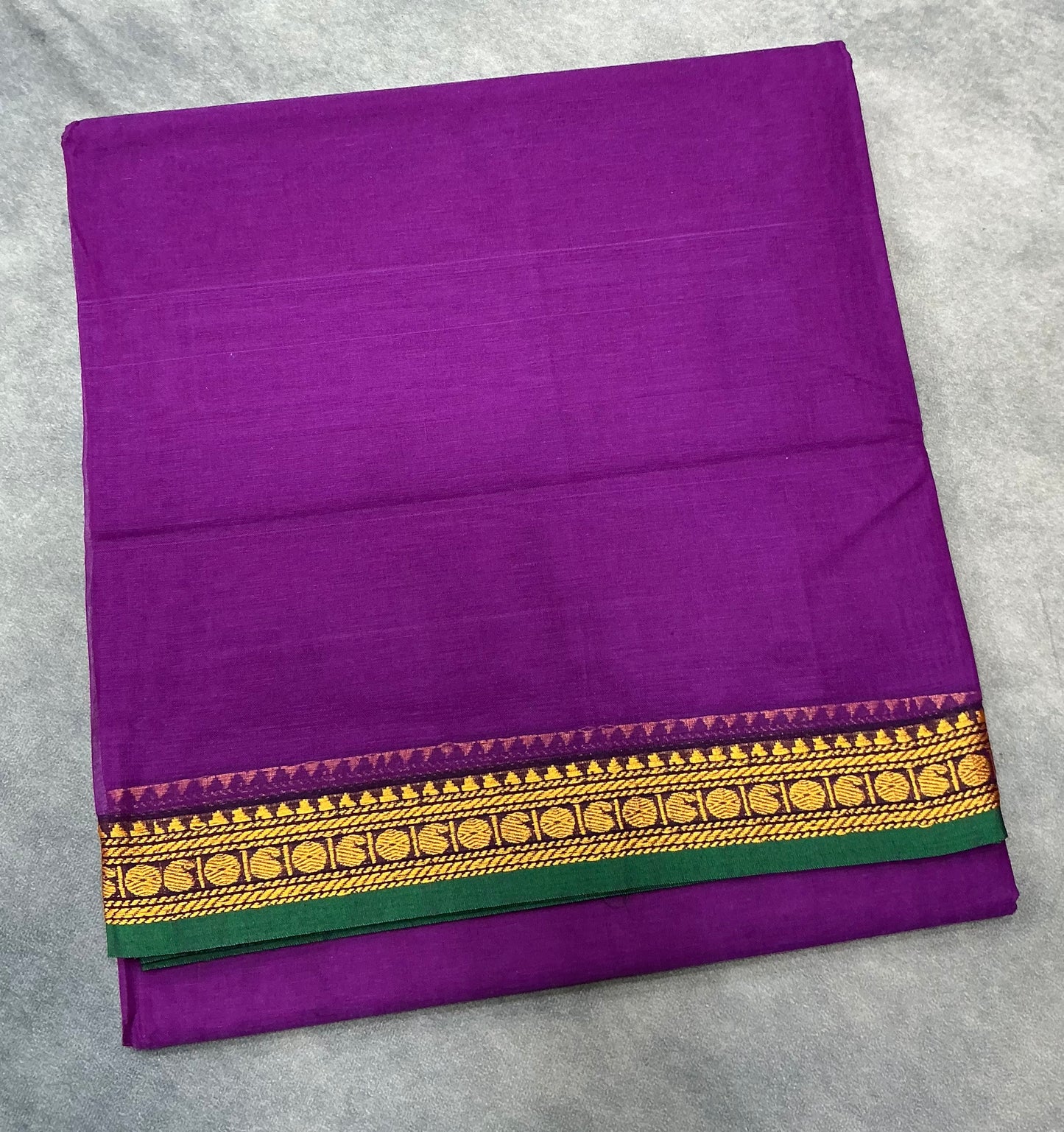 Chettinad Cotton Saree Magenta Colour with Green Colour with Thread Work Border