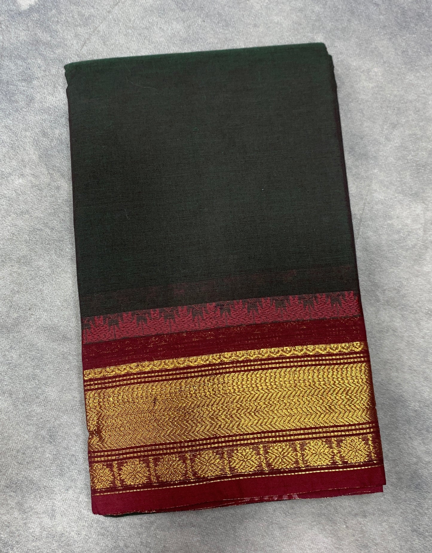 Chettinad Cotton Saree Dark Green Colour with Brown Border