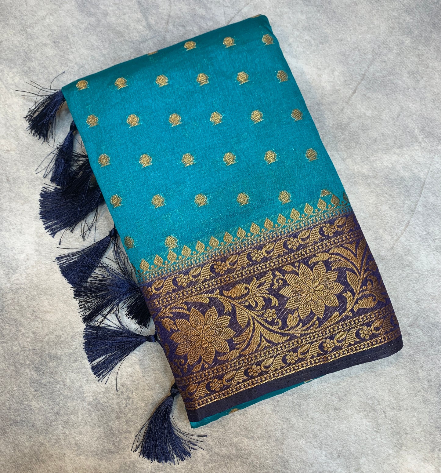 Crepe Saree Sky Blue Colour with Navy Blue Border