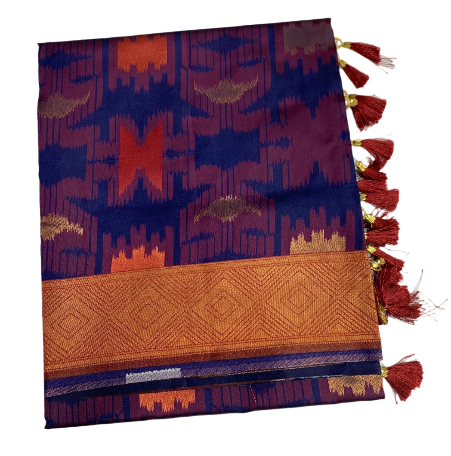 Pochampalli Semi Silk Saree Blue Colour with Maroon Border