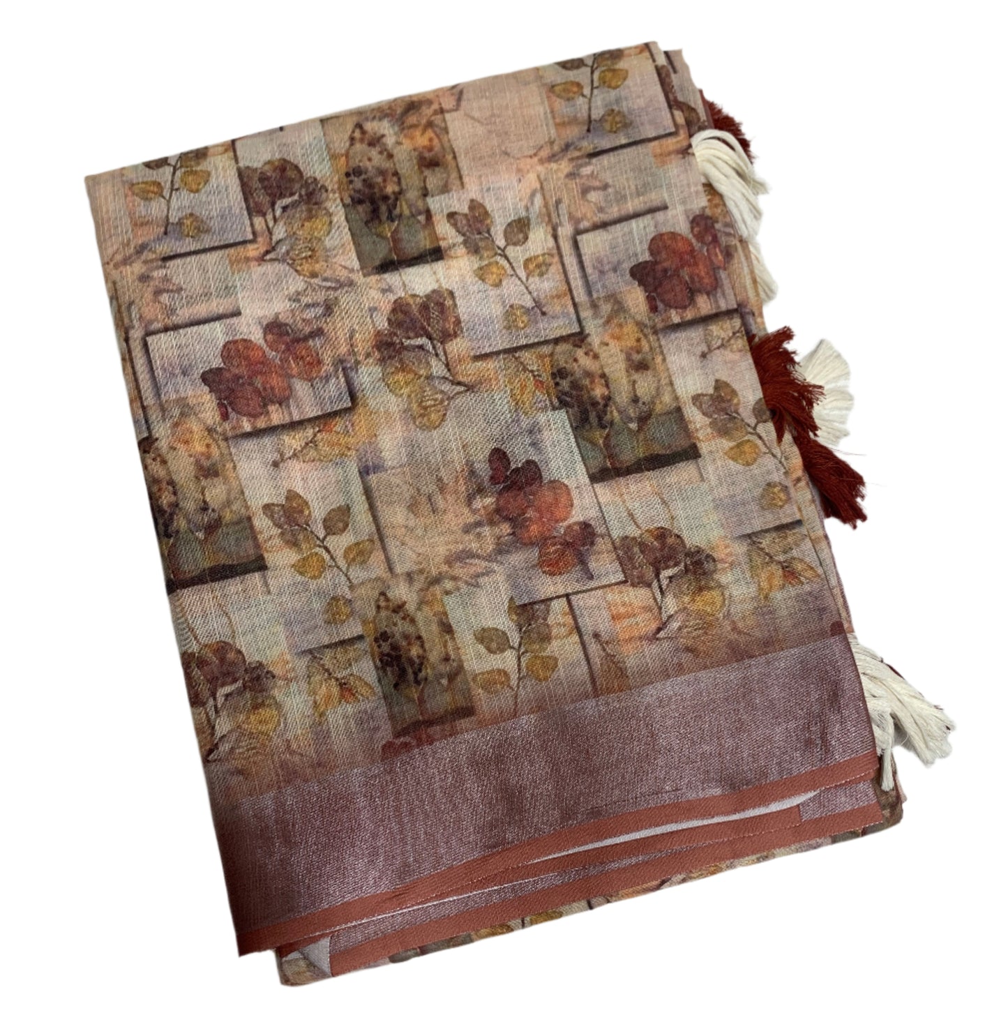 Jute Cotton Saree Brown Shade with Thread Border