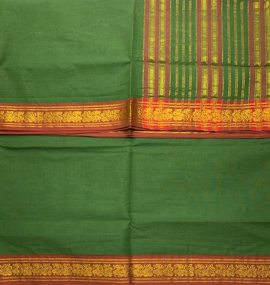 Chettinad Cotton Saree Light Green Colour with Maroon Border
