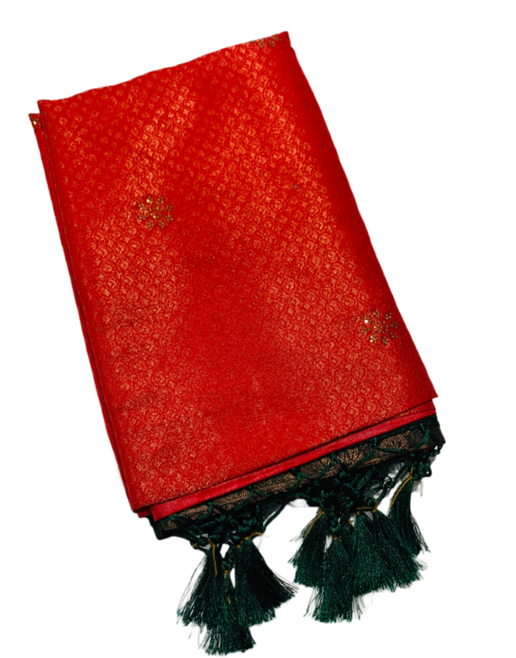 Soft Silk Saree Red Colour with Green Pallu