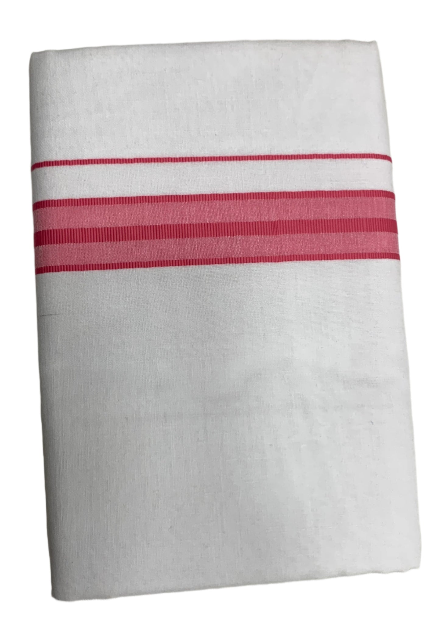 8 Mulam White Cotton Dhoti with Large Neon Pink Border