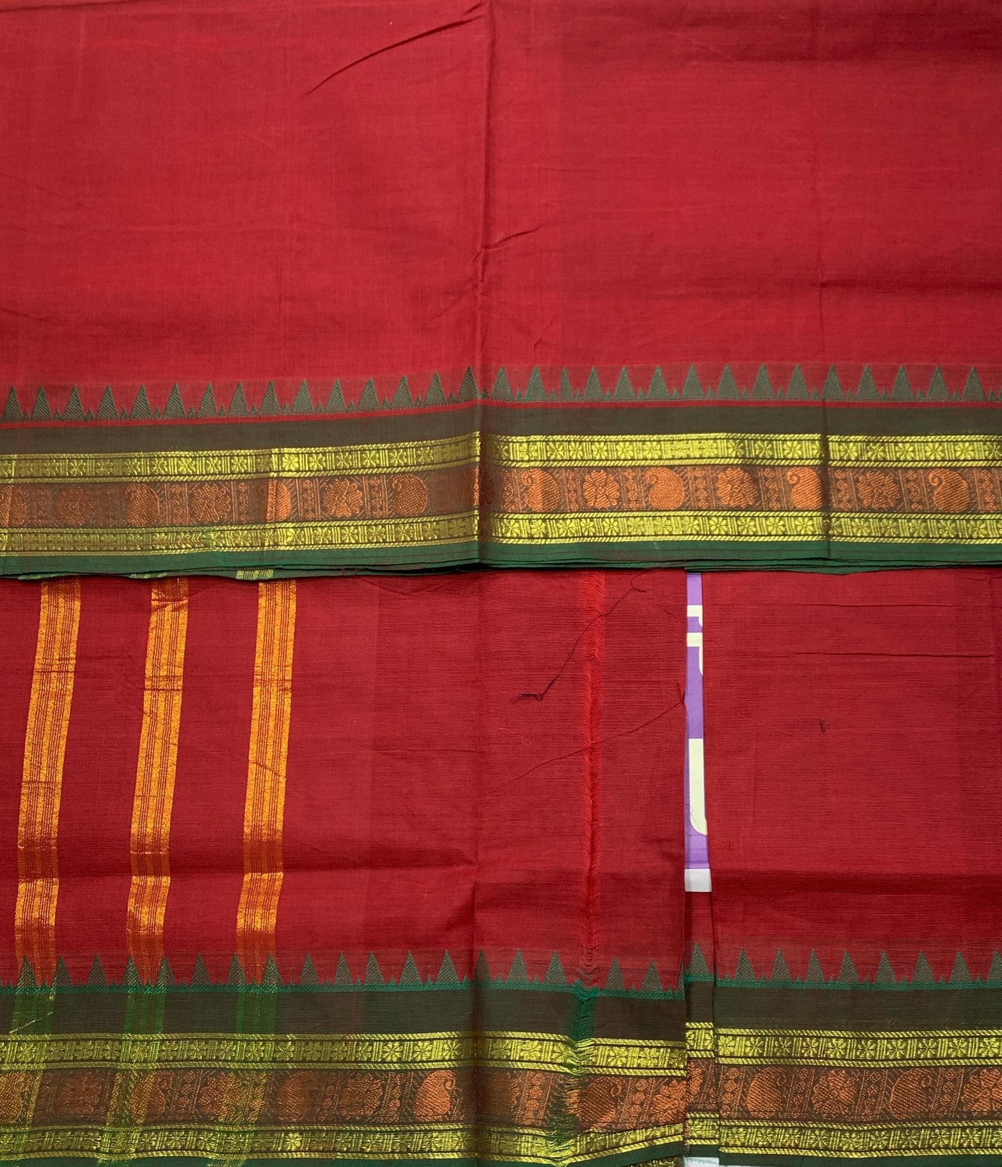 Chettinad Cotton Saree Maroon Colour with Green Border