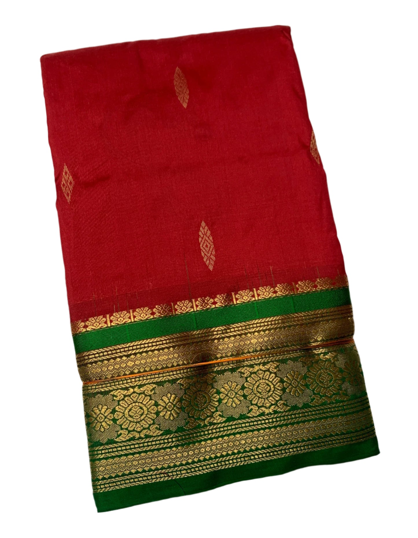 Pure Kanchipuram Silk Saree Red Colour with Green Border
