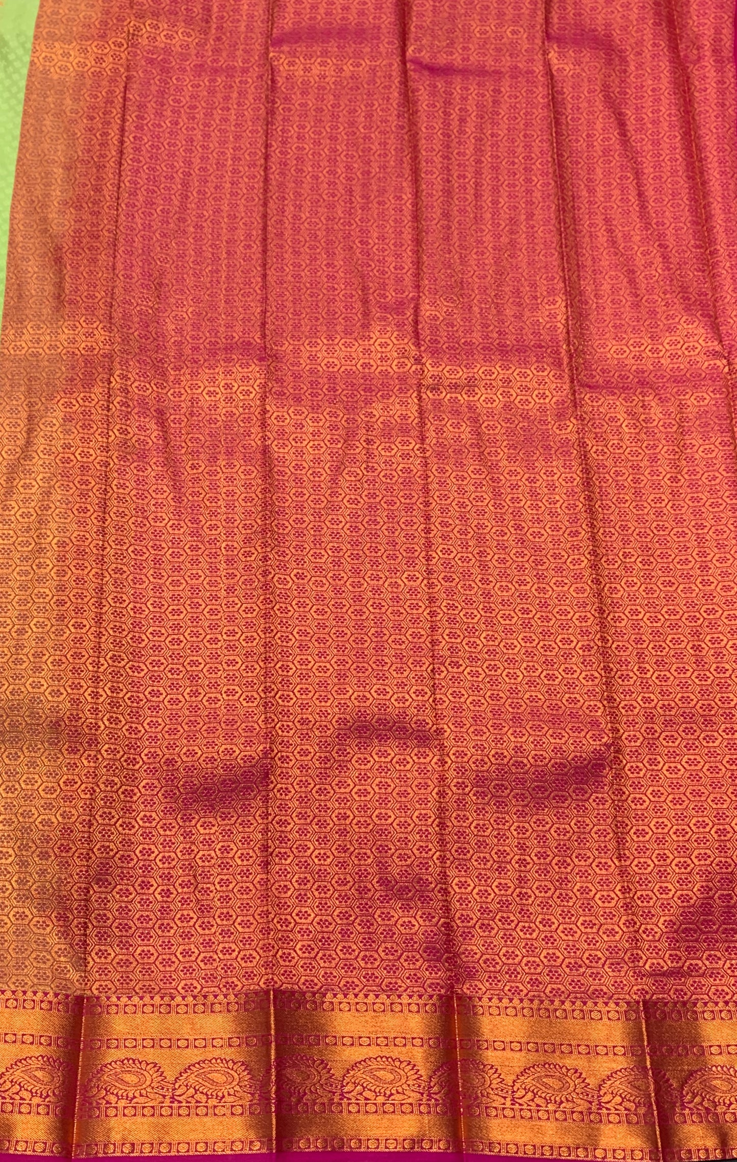 Vegan Silk Saree Light Green Colour Saree with Copper Border