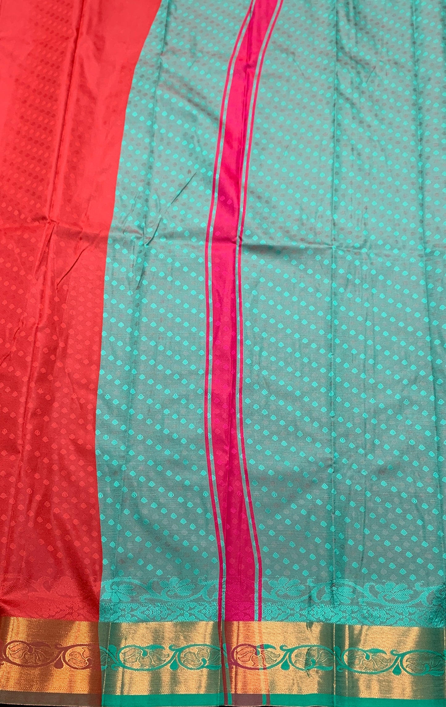 Synthetic Cotton Saree Red Colour with Copper Border