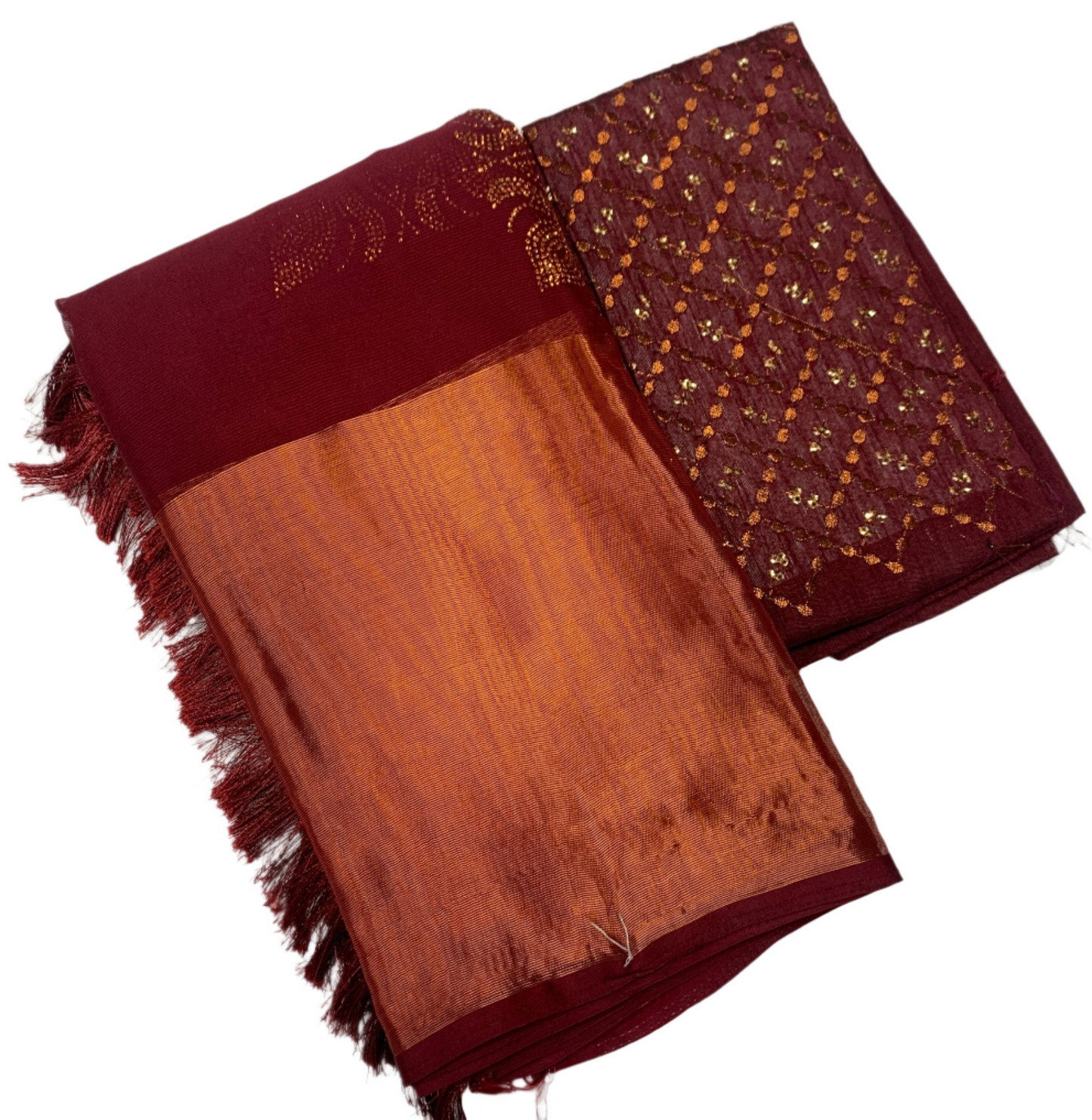 Embroidery Work Saree Maroon Colour with Copper border