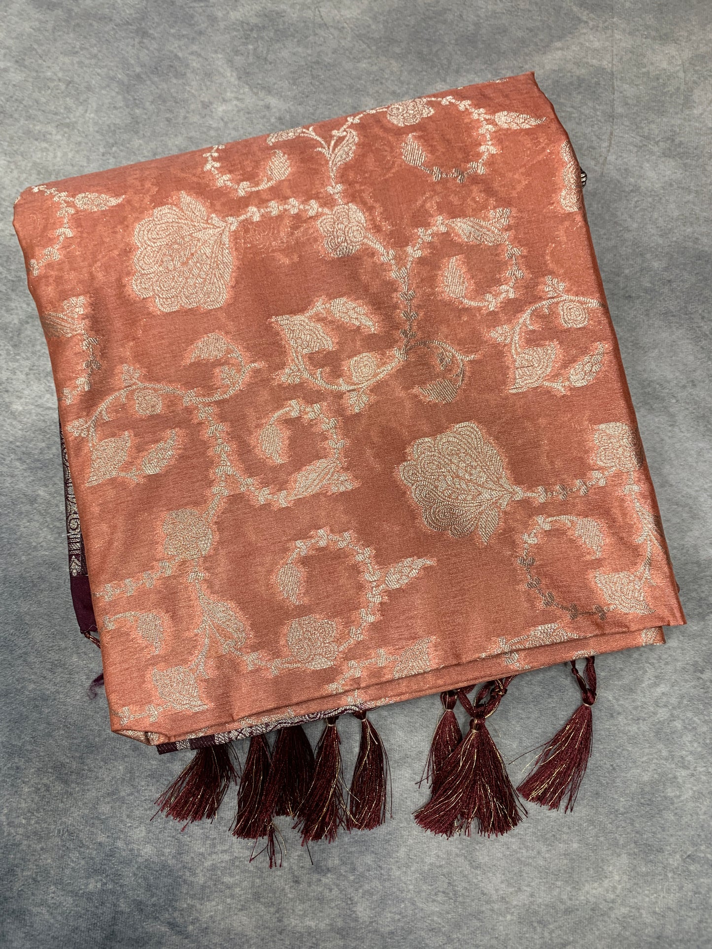 Soft Silk Casual Saree Peach Colour with Brown Colour Border