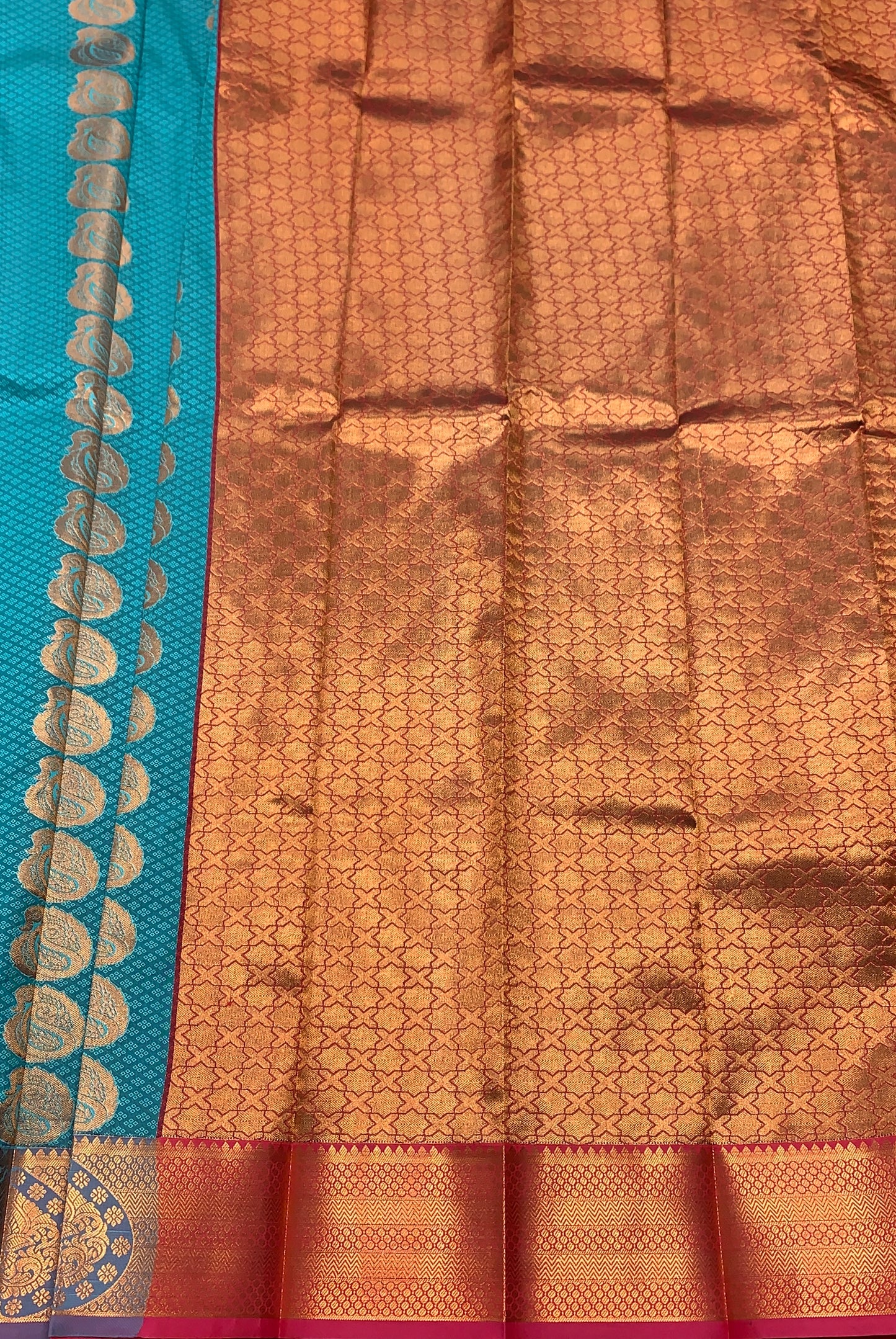 Vegan Silk Saree Sapphire Colour Saree with Copper Border
