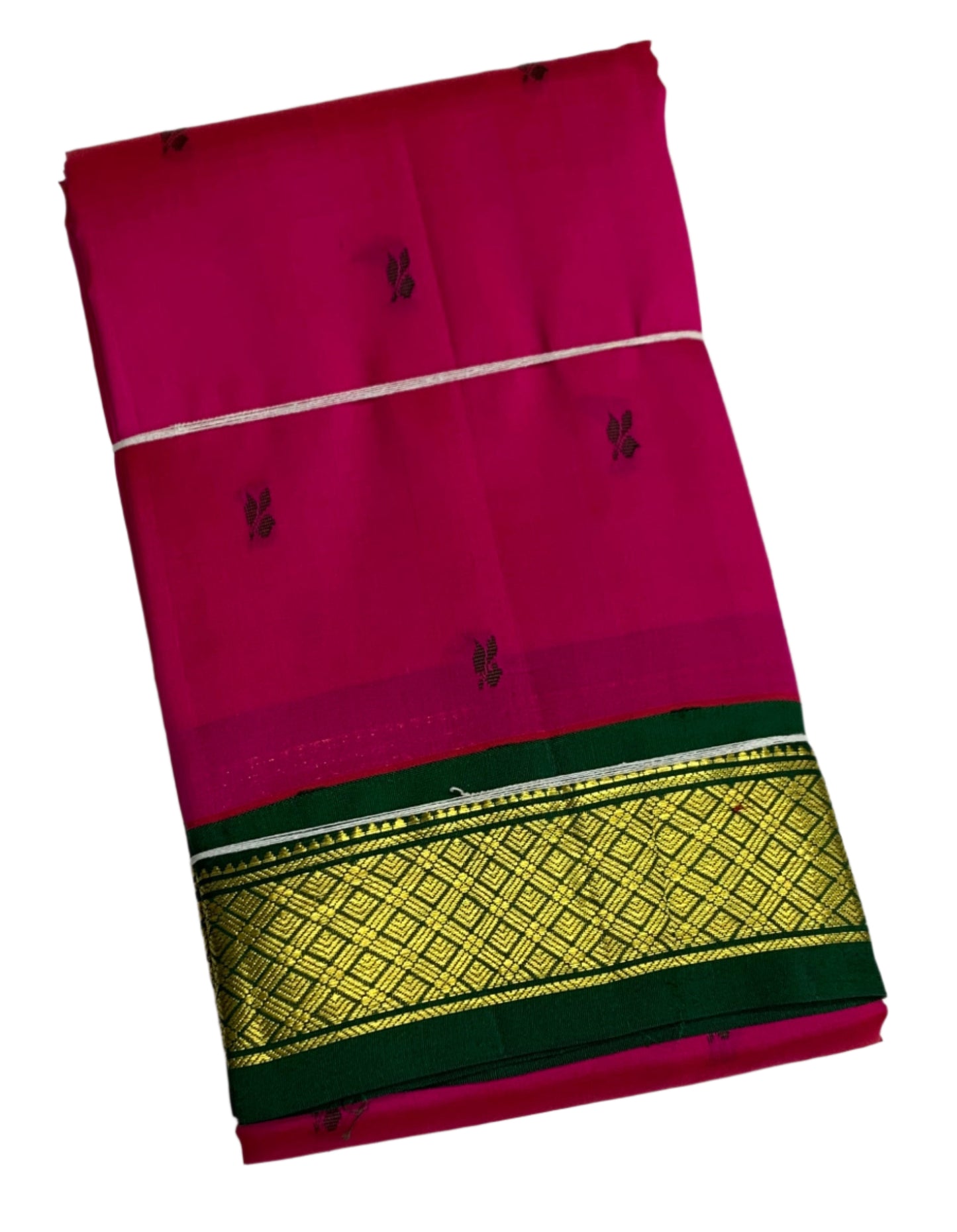 Pure Kanchipuram Silk Saree Pink Colour with Green Border