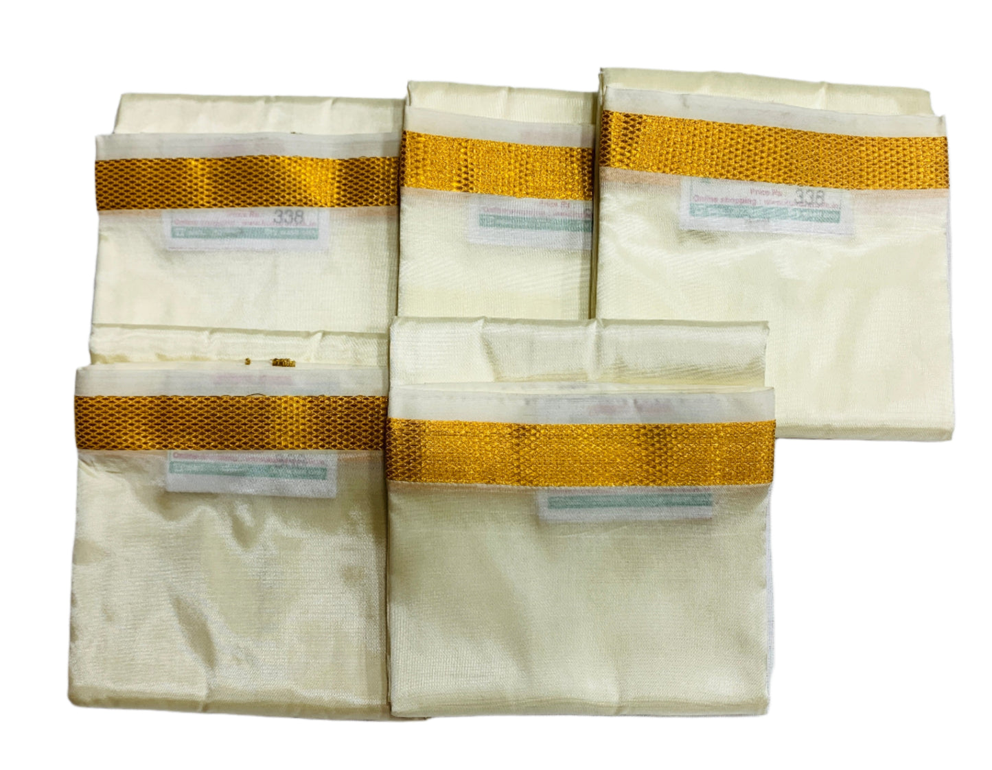 Art Silk Pooja Towel Cream Colour with Zari Border - Pack of 5