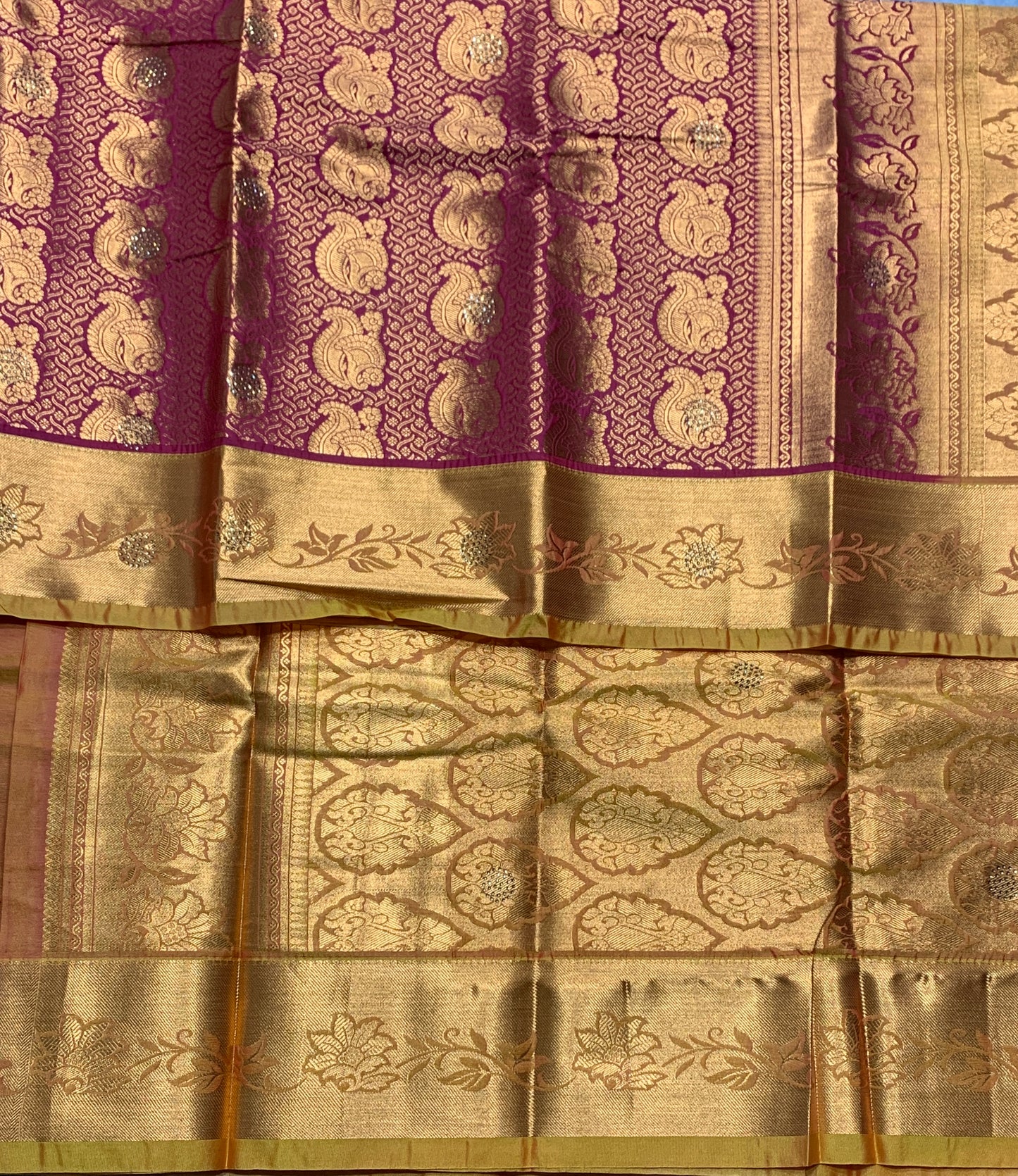 Vegan Silk Saree Maroon Colour with Copper and Golden Yellow Border