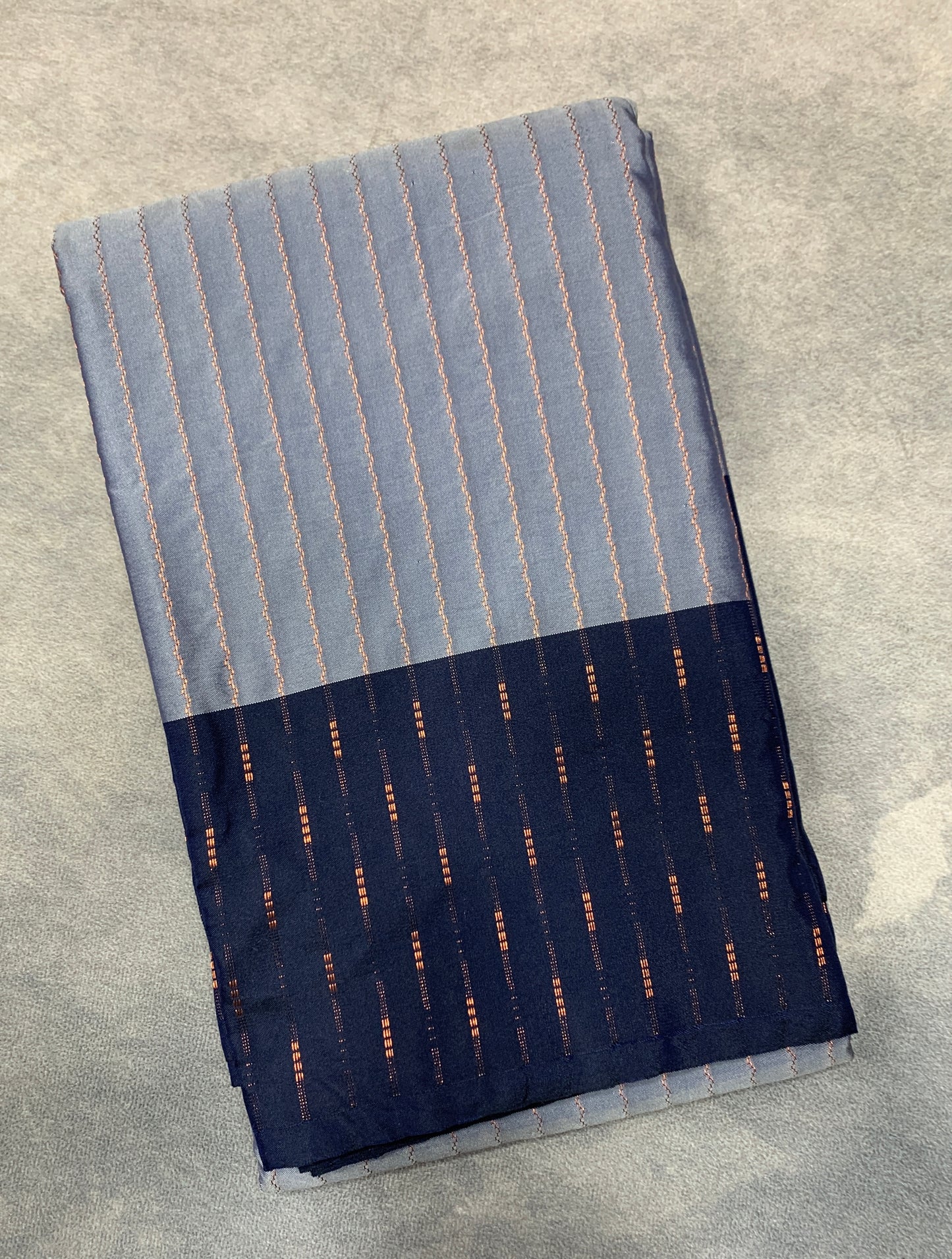 Arani Silk Saree Gray Colour with Navy Blue Border