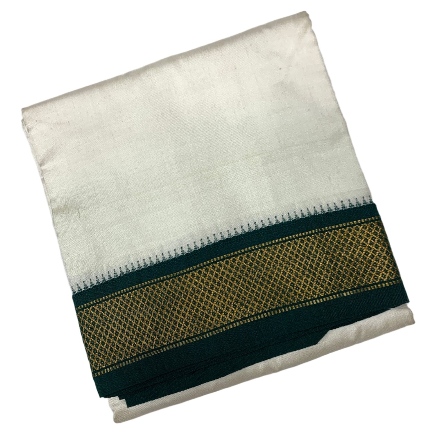 4 Mulam Pure Silk Dhoti Cream with Green and Maroon Zari Border