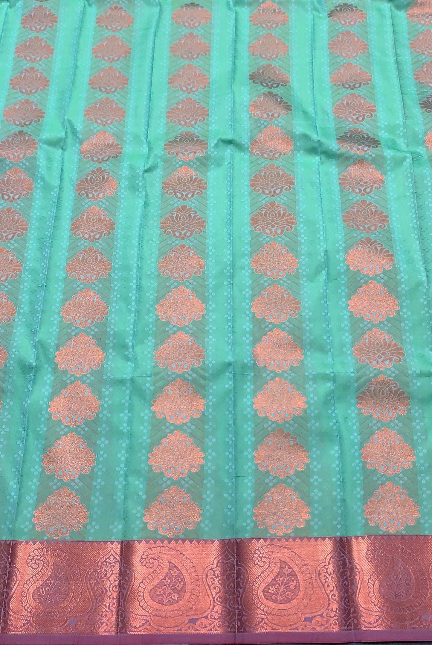 Vegan Silk Saree Sapphire Colour with Onion Pink and Copper Floral Border