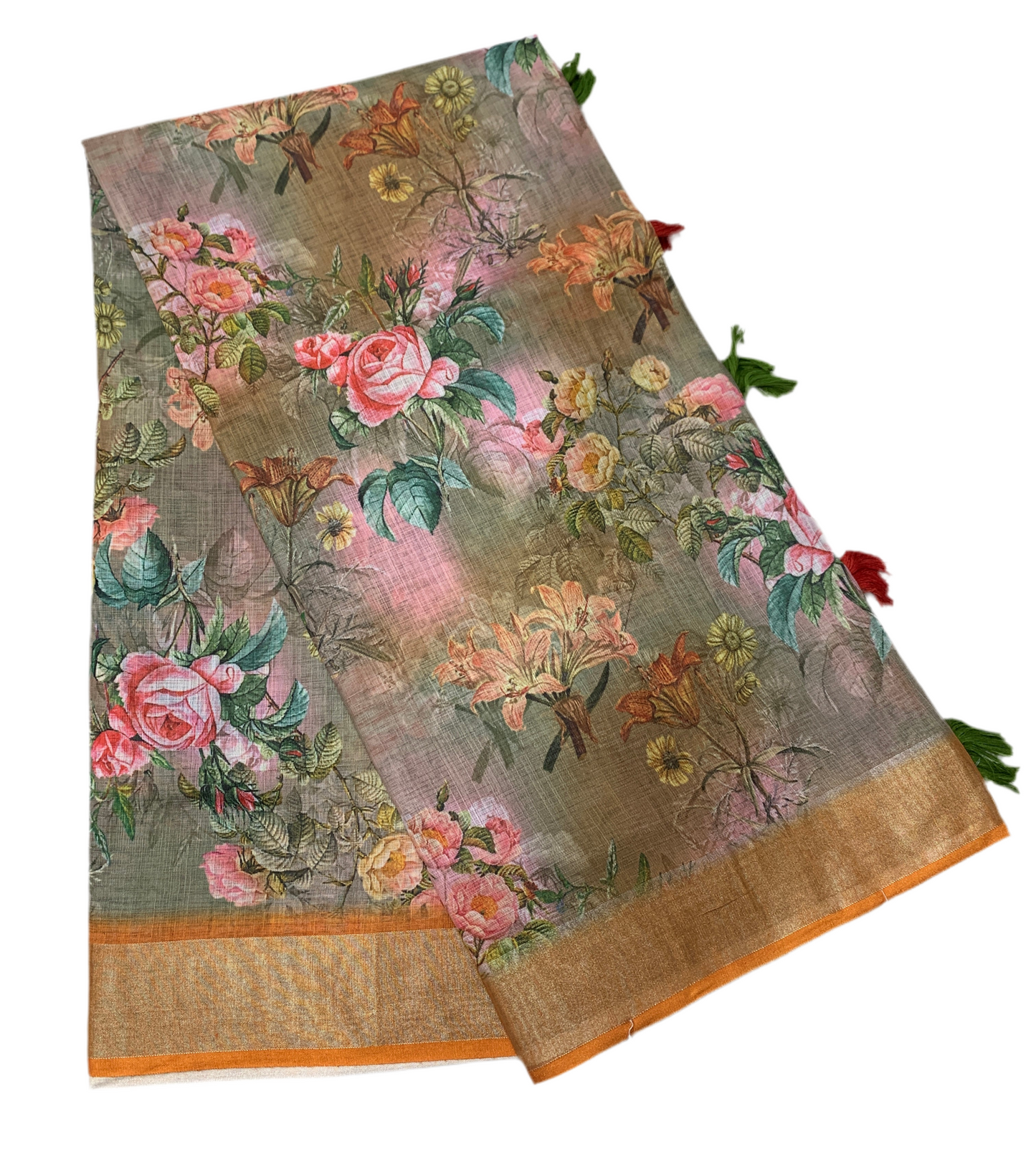 Jute Cotton Saree Gray Shade with Thread Border