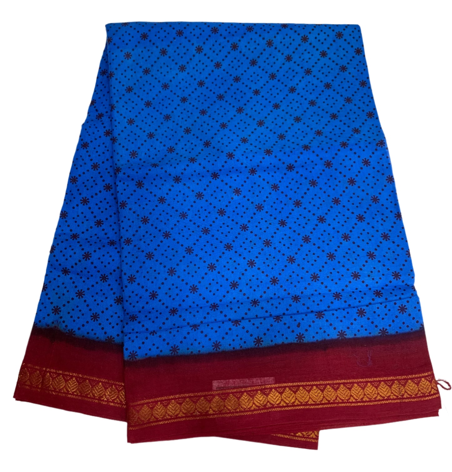 9 yards Cotton Saree Sky Blue Colour with Maroon Border