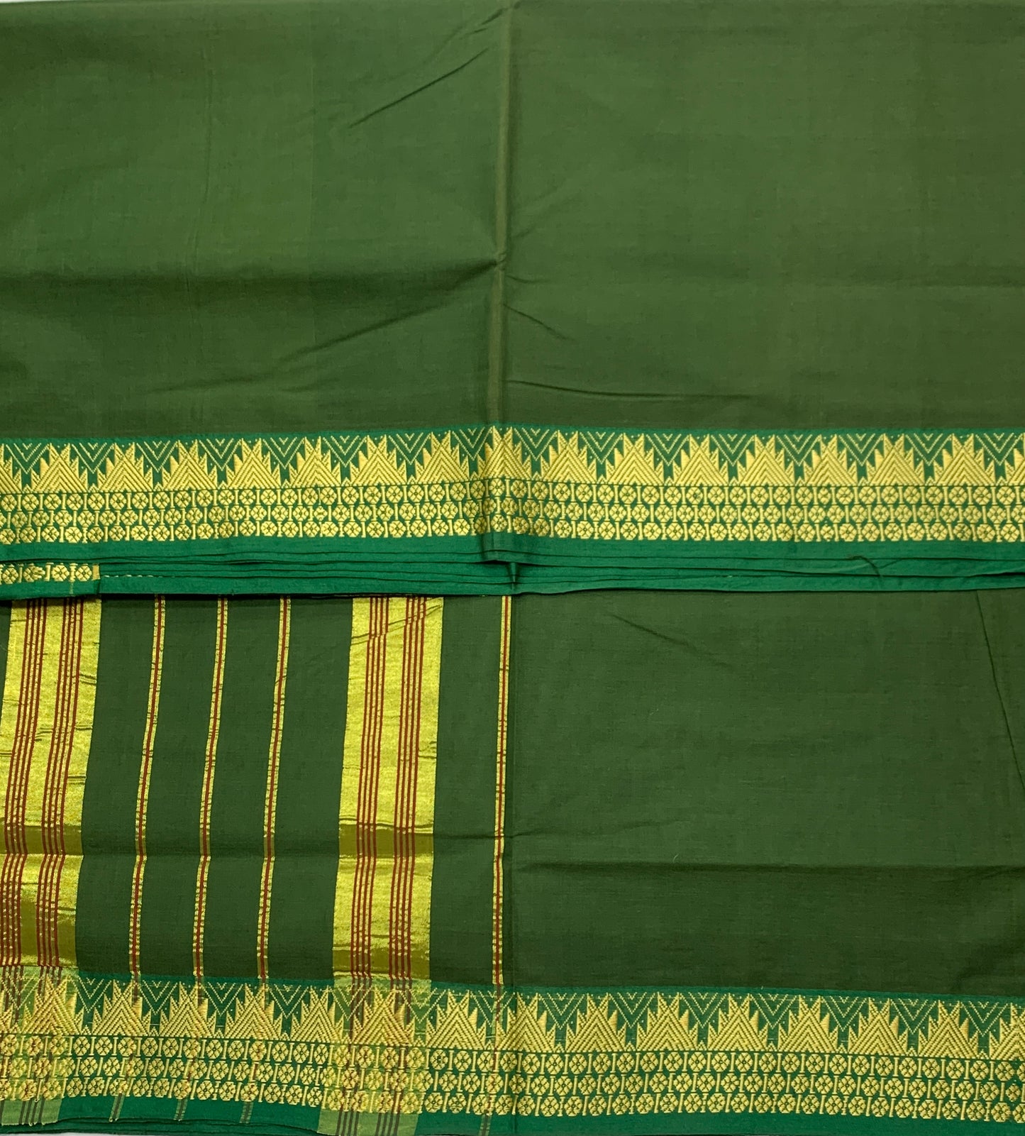 Chettinad Cotton Saree Olive Green Colour with Gopuram Design Border