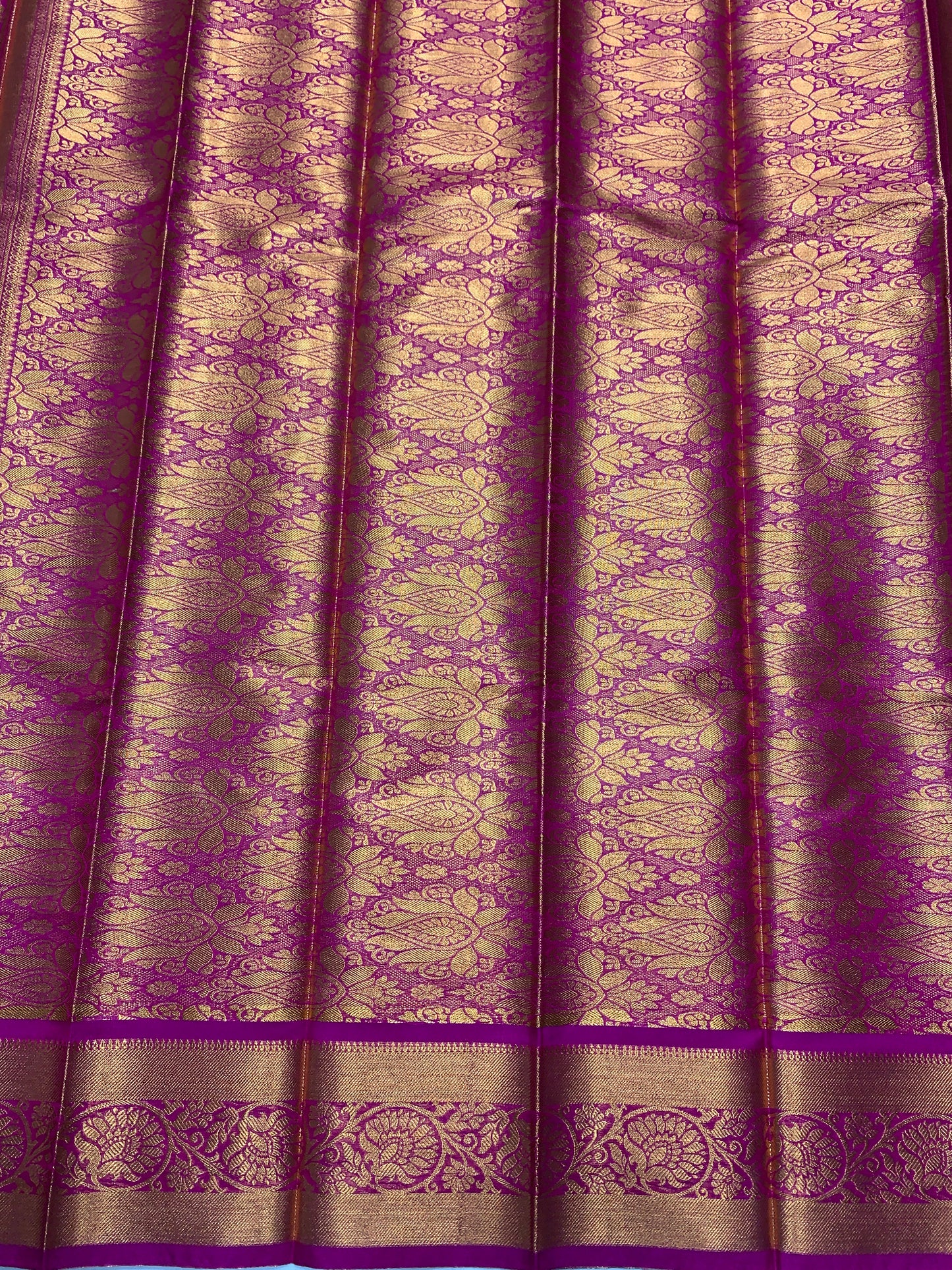 Vegan Silk Saree Blue Colour with Copper and Magenta Border