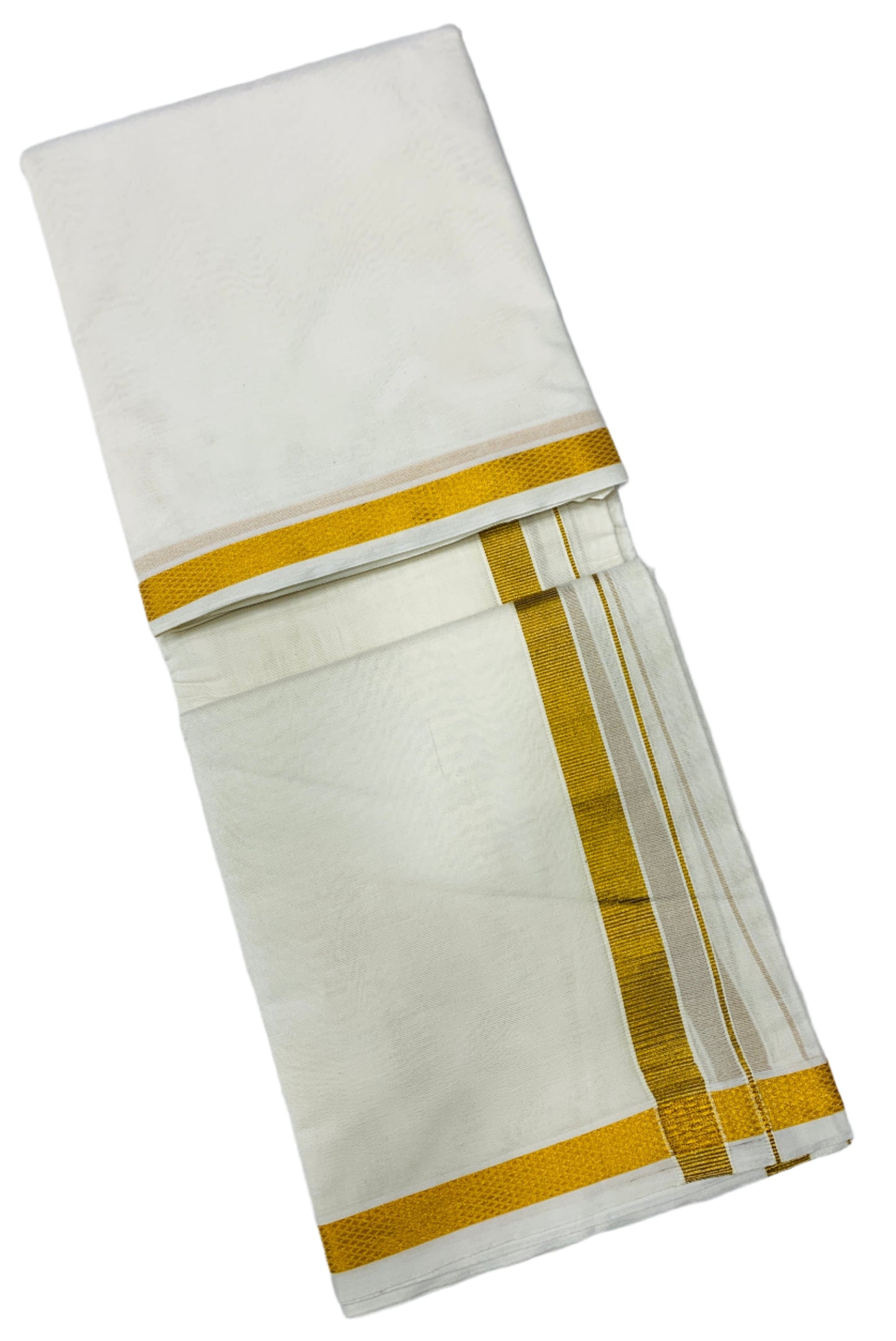 9X5 Cotton Unbleached Dhoti with Angavastram with Golden Border