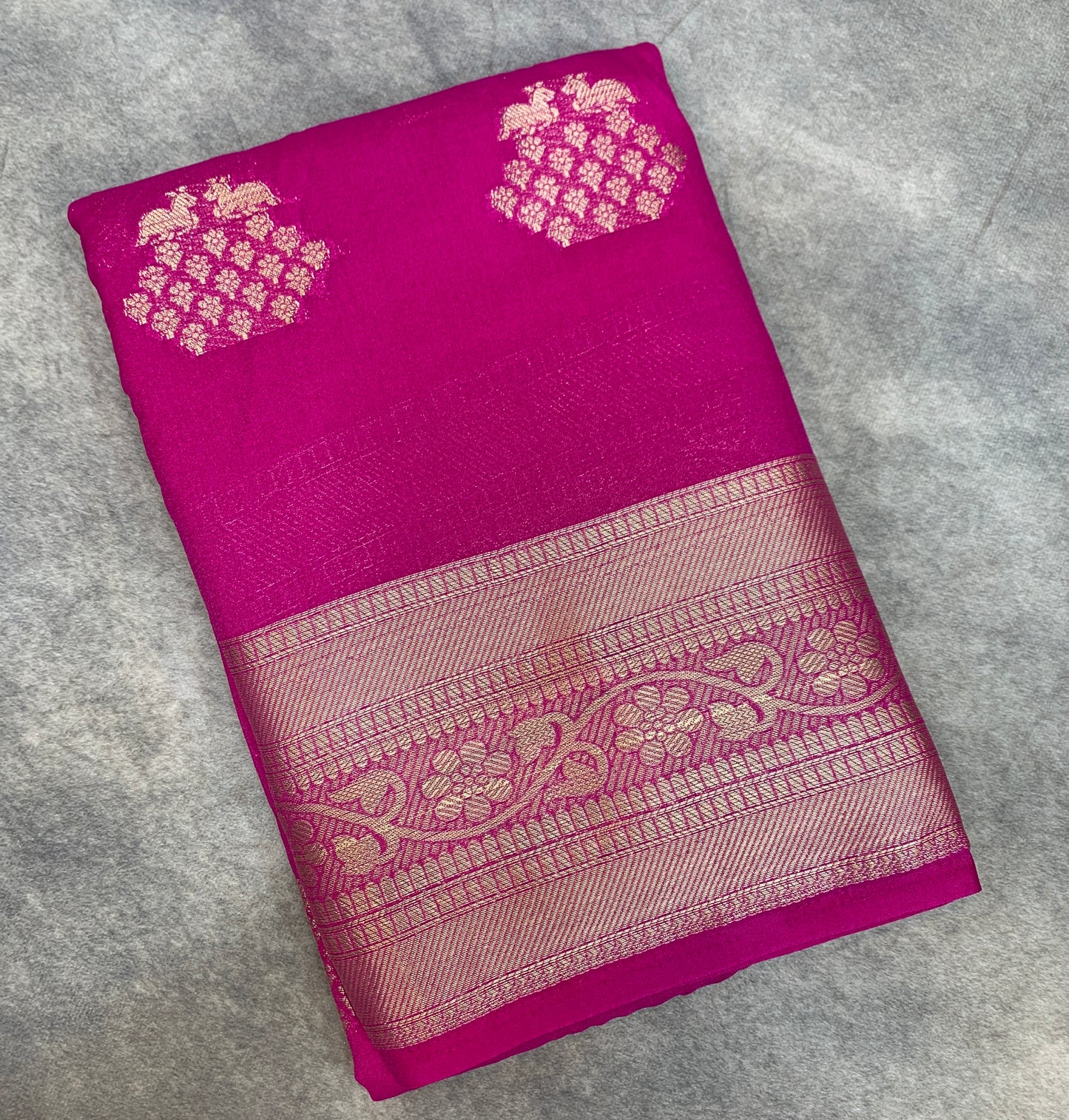 Crepe Saree Pink Colour with Sliver Zari work Border