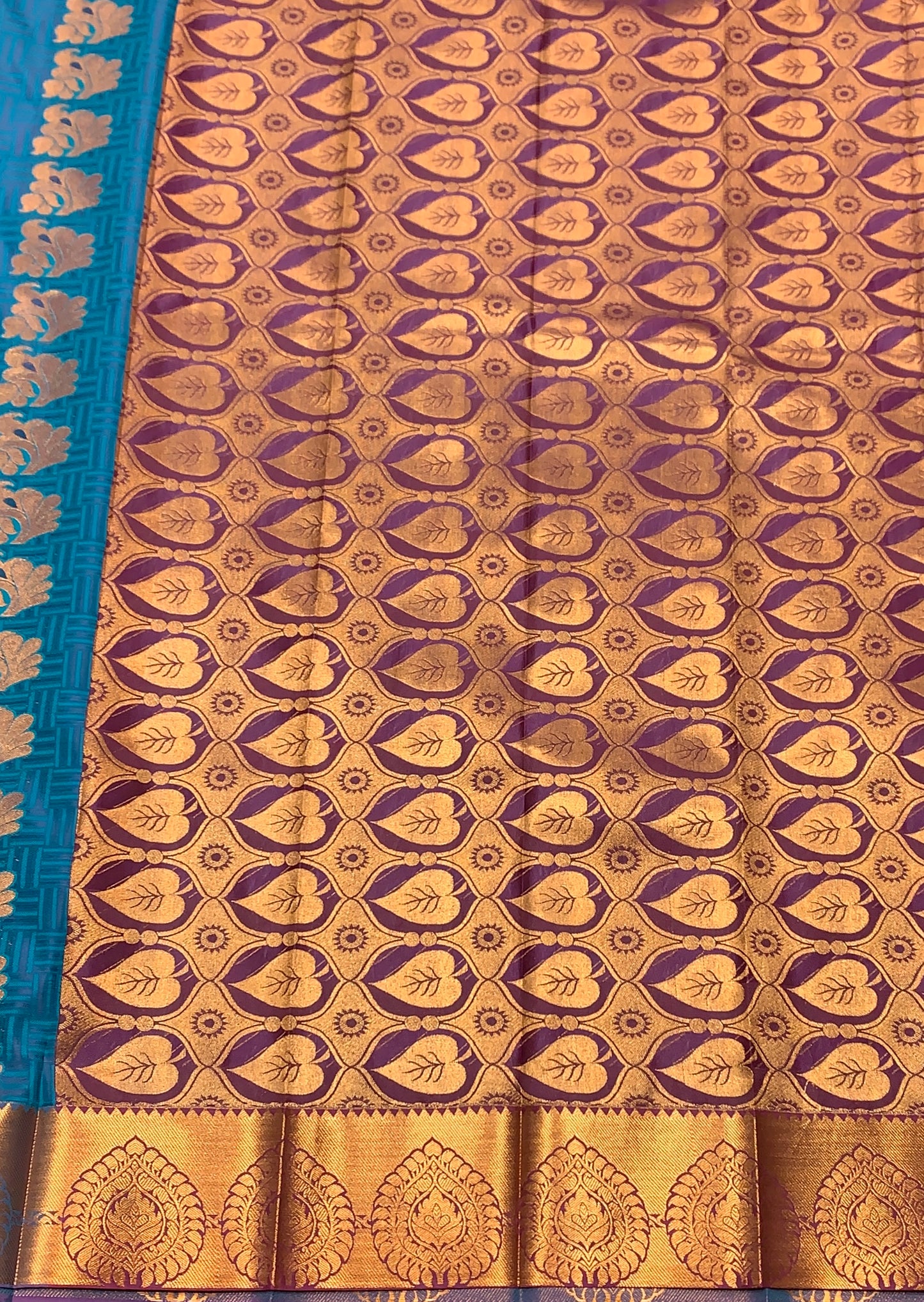 Vegan Silk Saree Rama Green Colour Saree with Copper Border