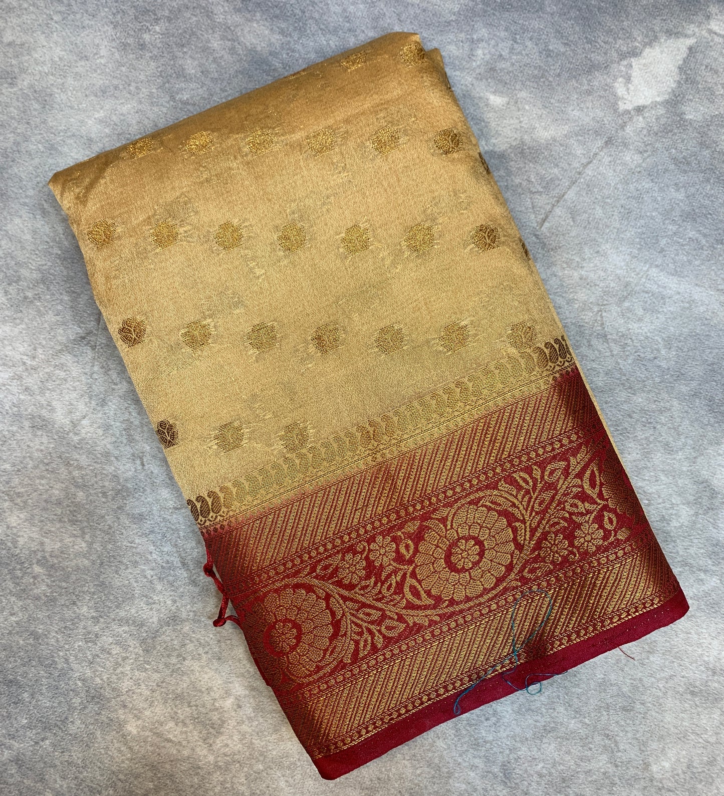 Crepe Saree Sandal Colour with Maroon Border