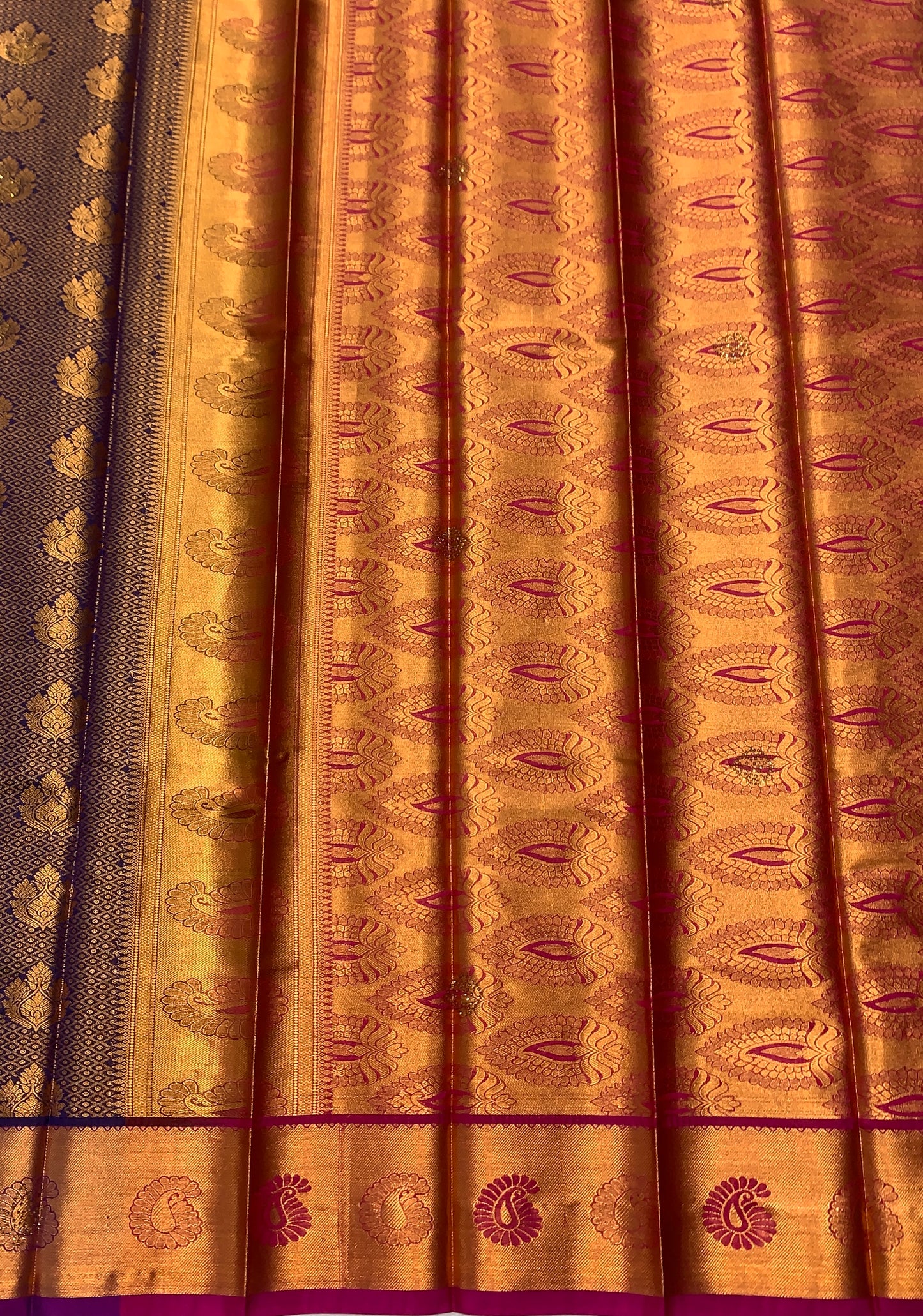 Vegan Silk Saree Blue Colour with Copper and Purple Border