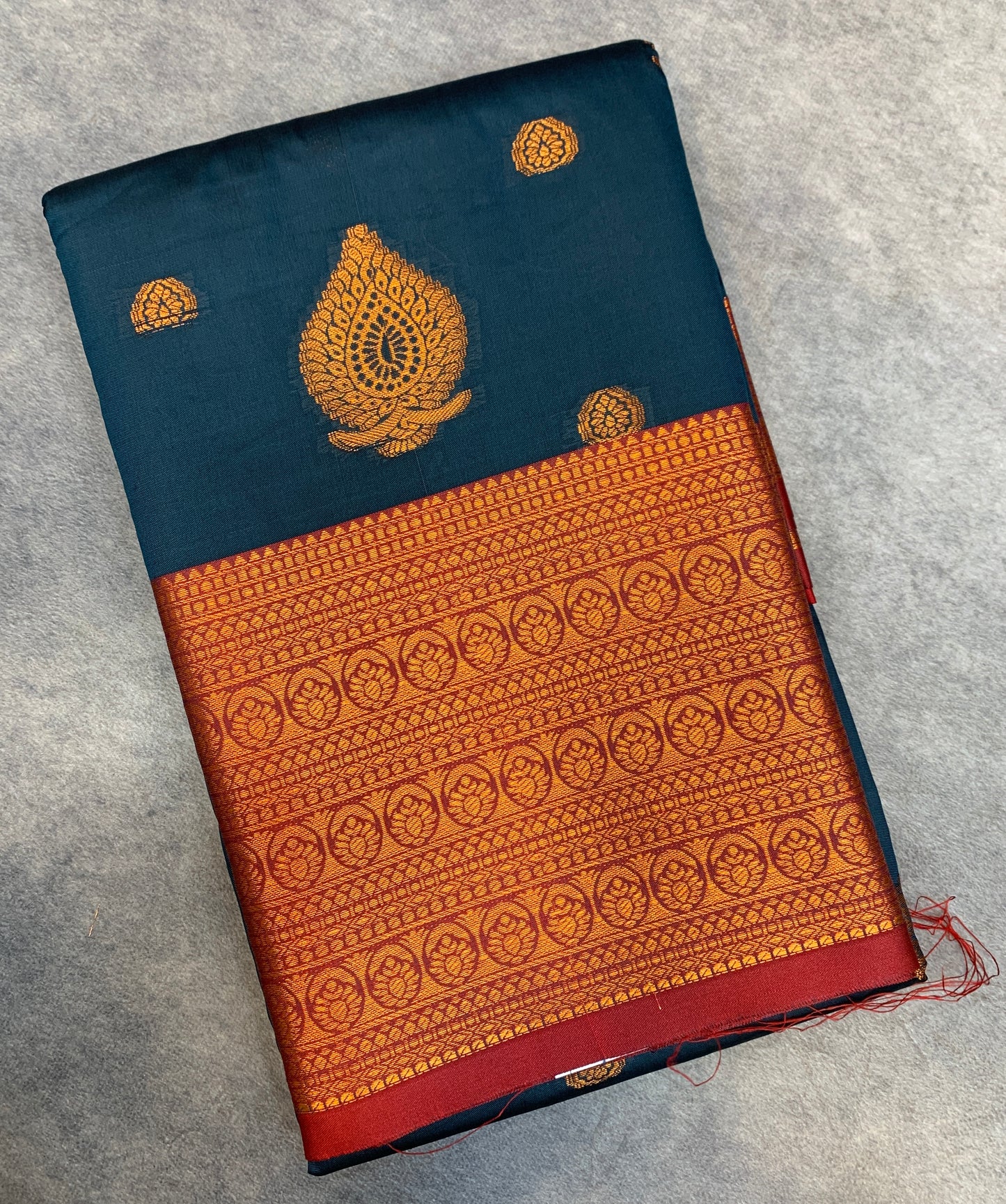 Soft Silk Casual Saree Dark Blue Colour with Maroon and Golden Colour Border