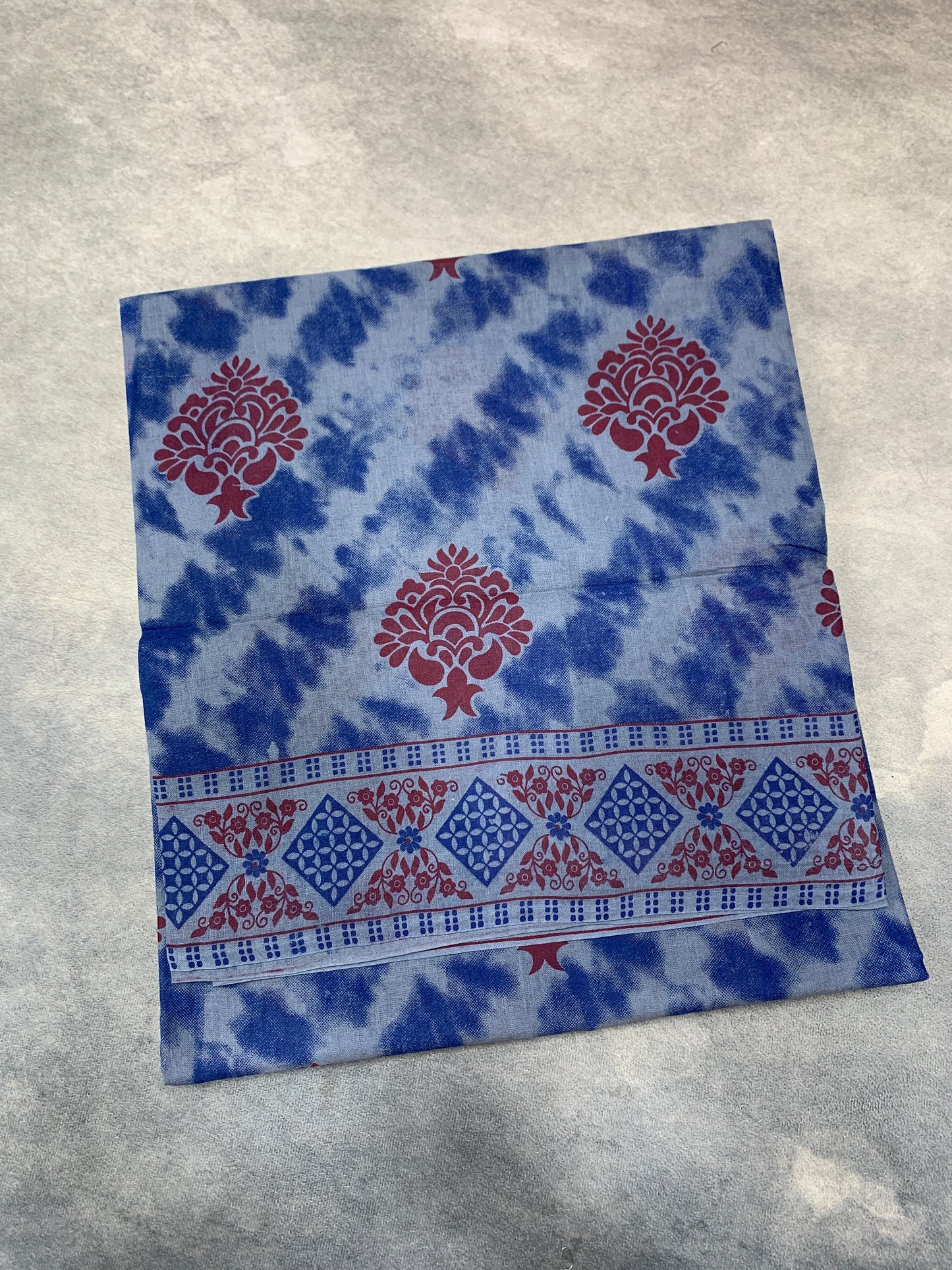 Chettinad Sungudi Cotton Blue Colour with Floral Design Border