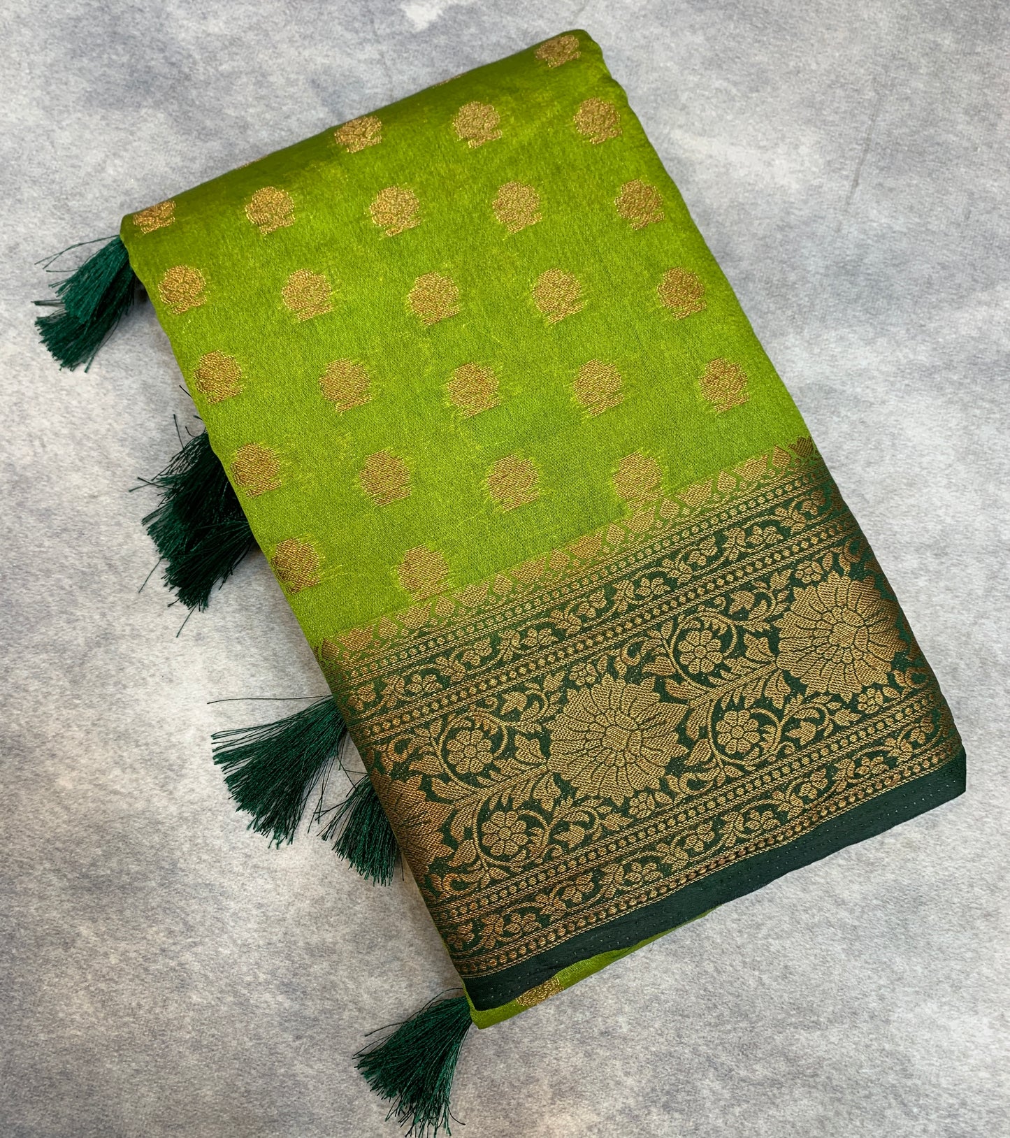 Crepe Saree Olive Green Colour with Green Border