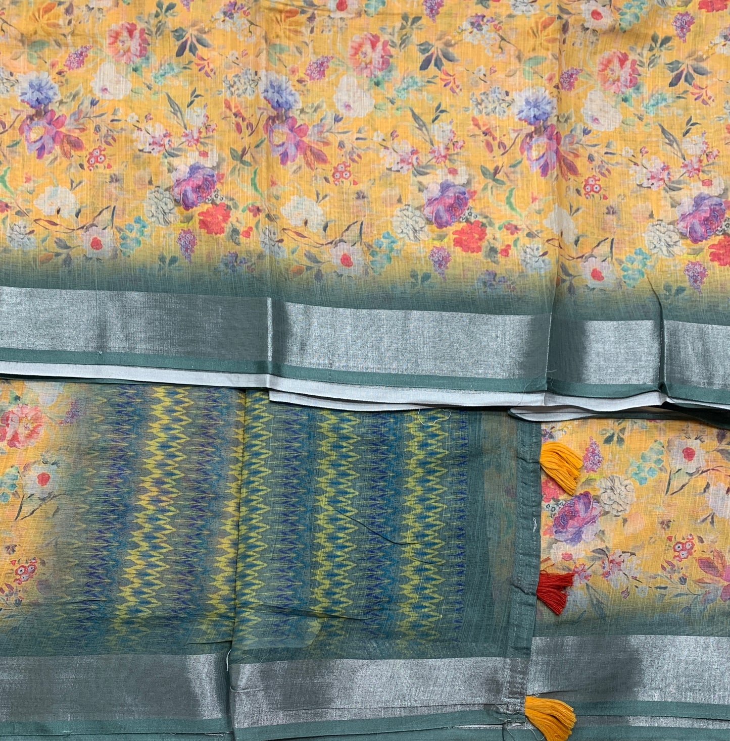 Jute Cotton Saree Yellow Colour with Thread Border