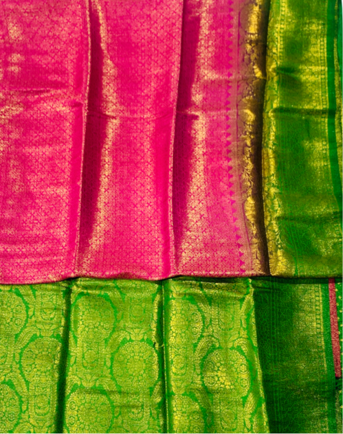 Soft Silk Saree Pink colour with Green Pallu