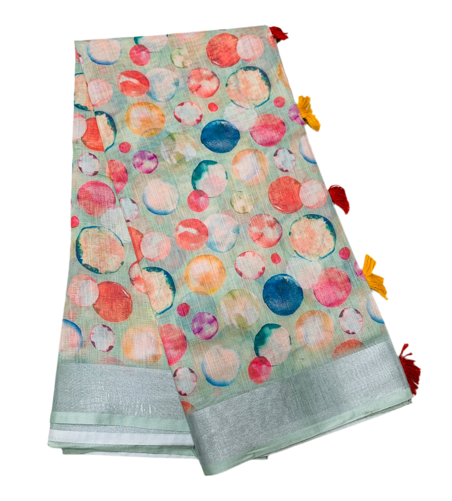 Jute Cotton Saree Mint Green Shade with Thread Border