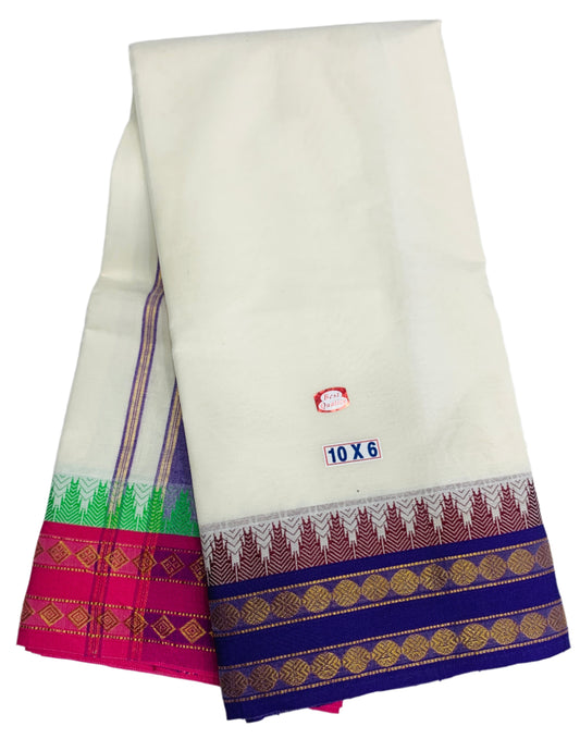 10X6 Cotton Unbleached Dhoti with Violet Border
