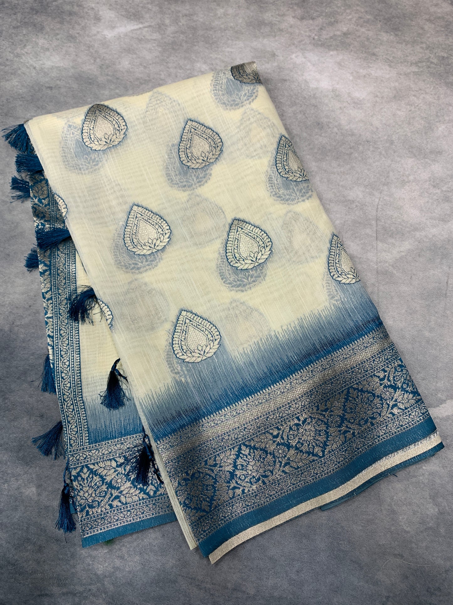 Banaras Katan Saree Off White Colour with Katan Work Border
